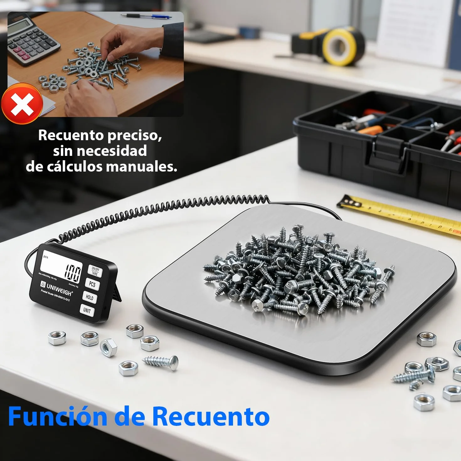 UNIWEIGH Báscula para paquetes 200 kg/10 g precisión digital con función PCS/retención/tara plataforma