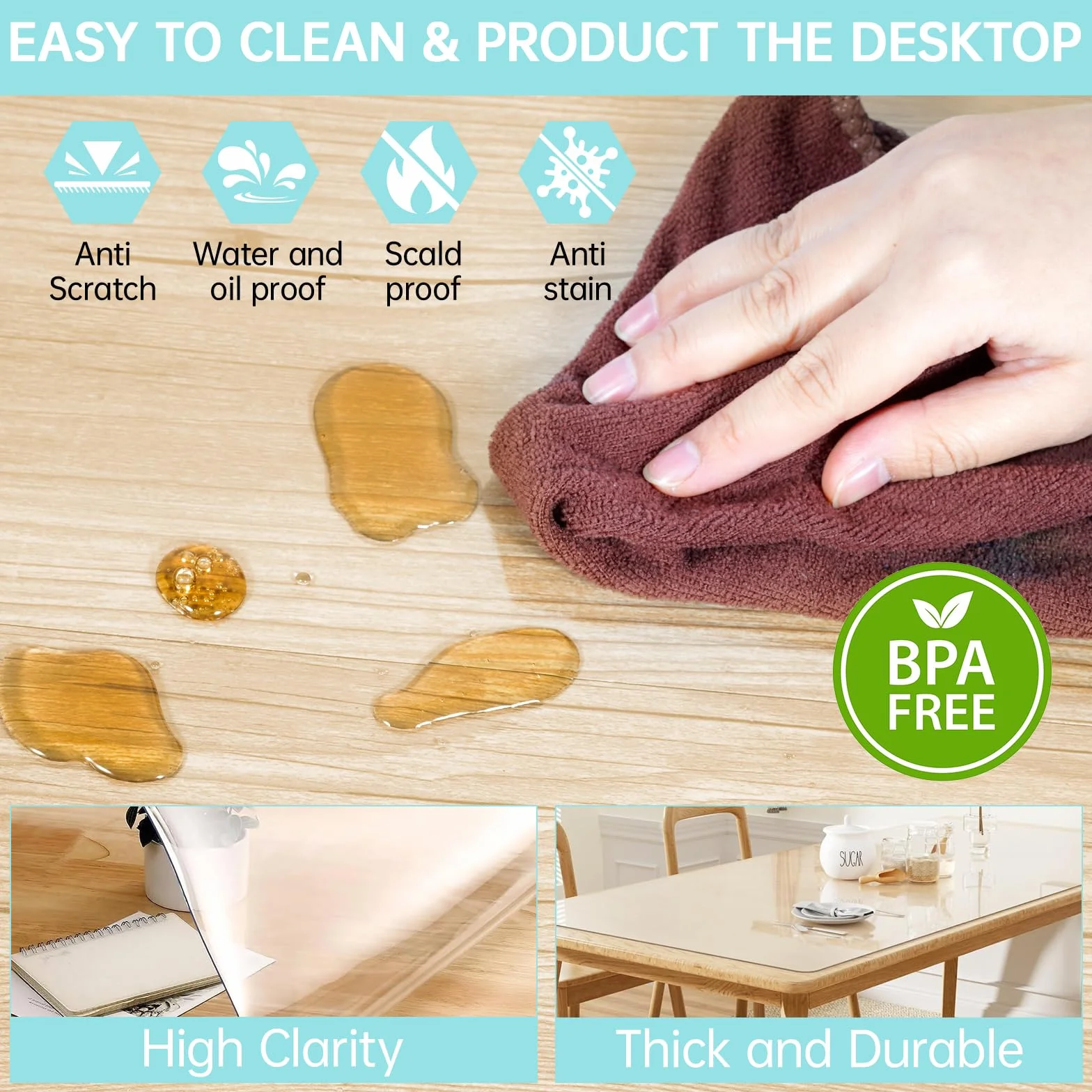 Alfombrilla de Escritorio PVC Antideslizante Impermeable 90x40cm 1.5mm