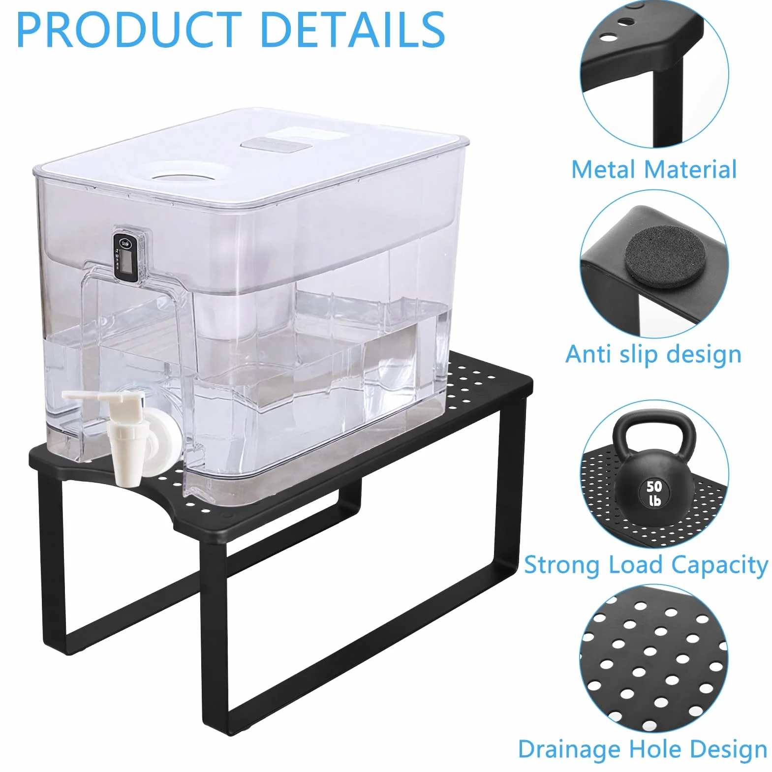 Soporte dispensador de filtro de agua de 38 x 20 x 18 cm, soporte dispensador de metal para encimera diseñado para filtro de agua Brita, compatible con PUR, Waterdrop