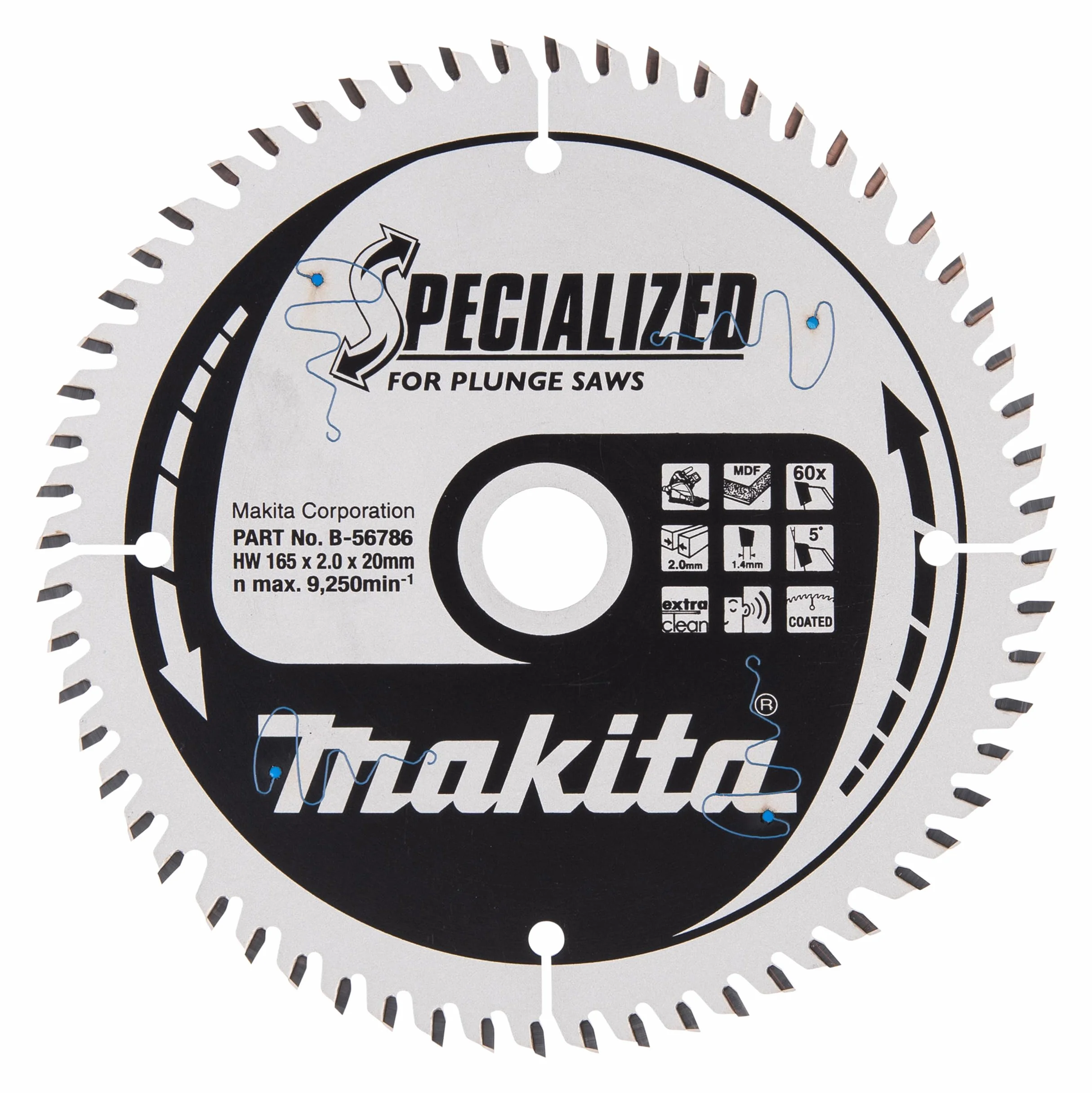 Makita B de 56786 Hoja de sierra Specialized, 60 dientes, 1 V, 165 x 20 mm