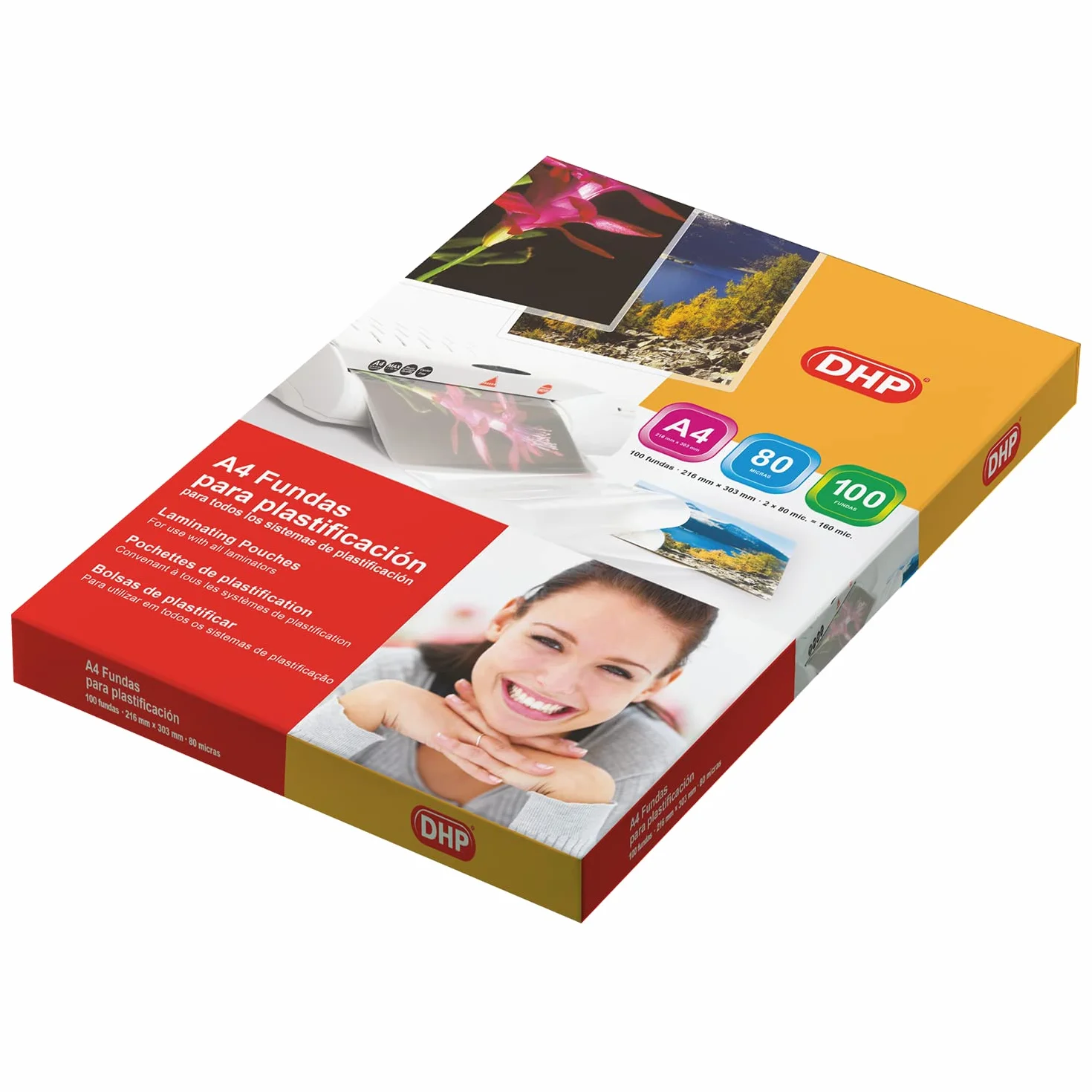 Fundas de Plastificar DHP A4 80 micras Brillo Caja 100 unidades
