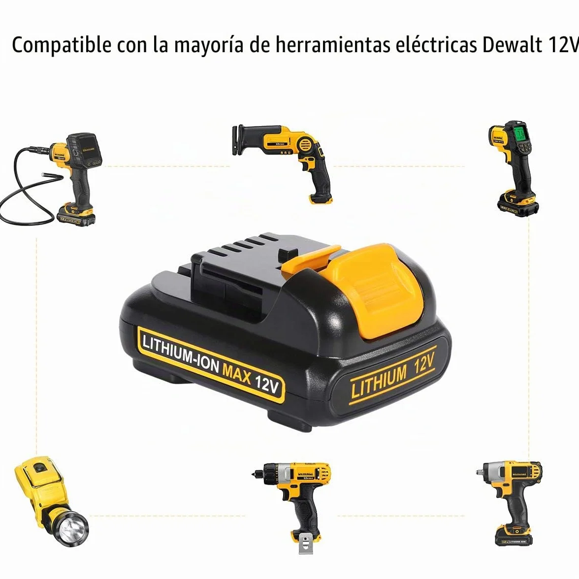 Paquete de 2 baterías de iones de litio DCB127 de 3.0 Ah 10.8 V/12 V de repuesto para Dewalt DCB124-XJ DCB120 DCB123 DCB127 DCB122 DCB124 DCB121