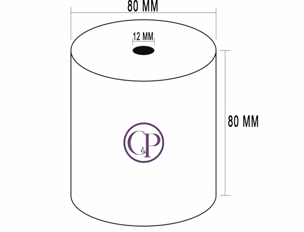 C&P Rollos Papel Térmico 80x80x12 mm para Sumadora Impresora TPV, Sin Bisphenol A (8 unidades)