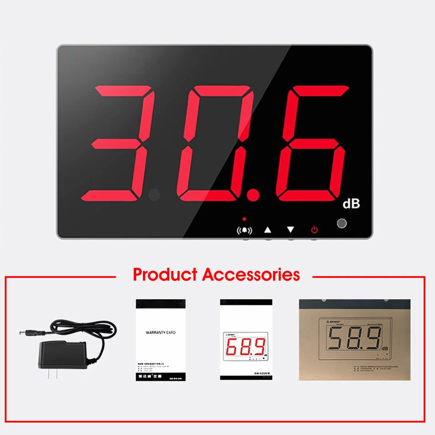 Medidor de Decibelios de Pared 30-130dB con Alarma Pantalla LCD Roja