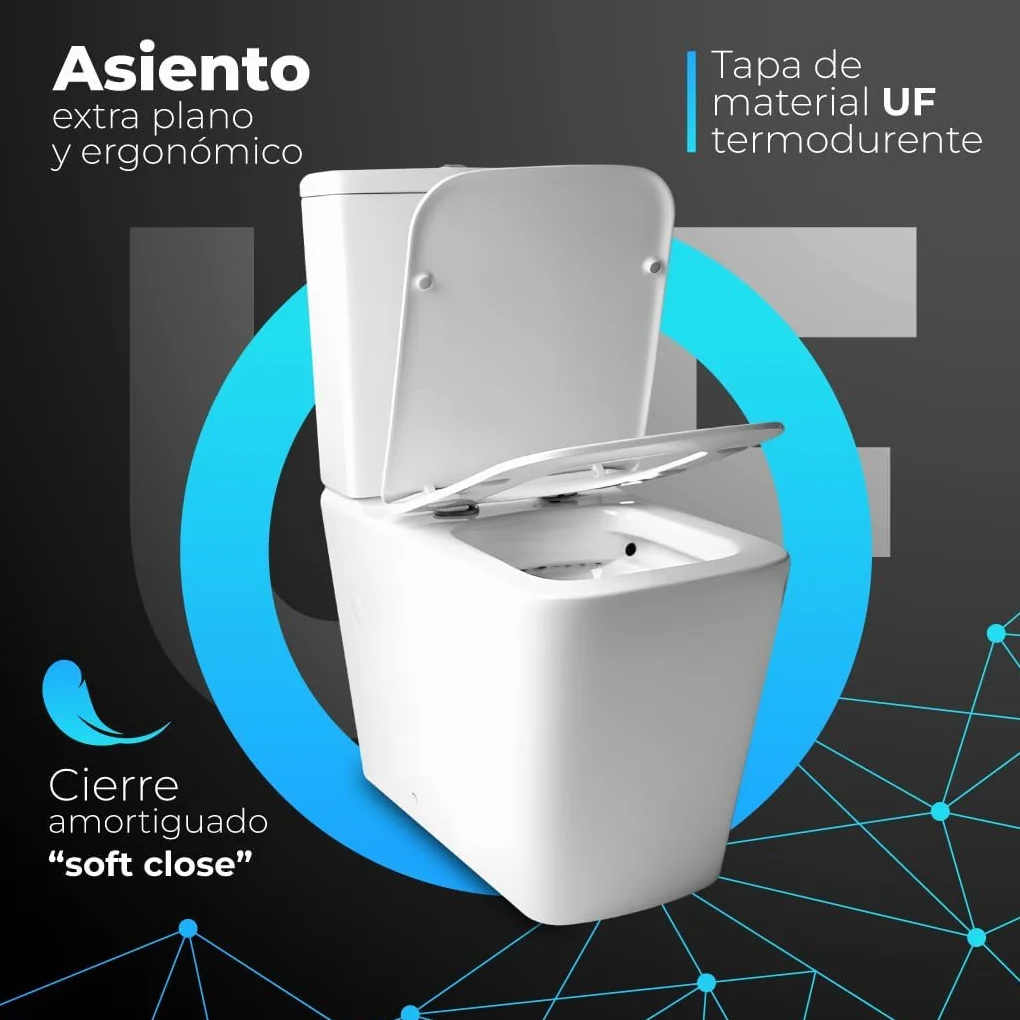 Inodoro De Cerámica, Wc Compacto Sistema Rimless Atibacterias, Tapa Dura Extrafina Amortiguada, Salida Dual