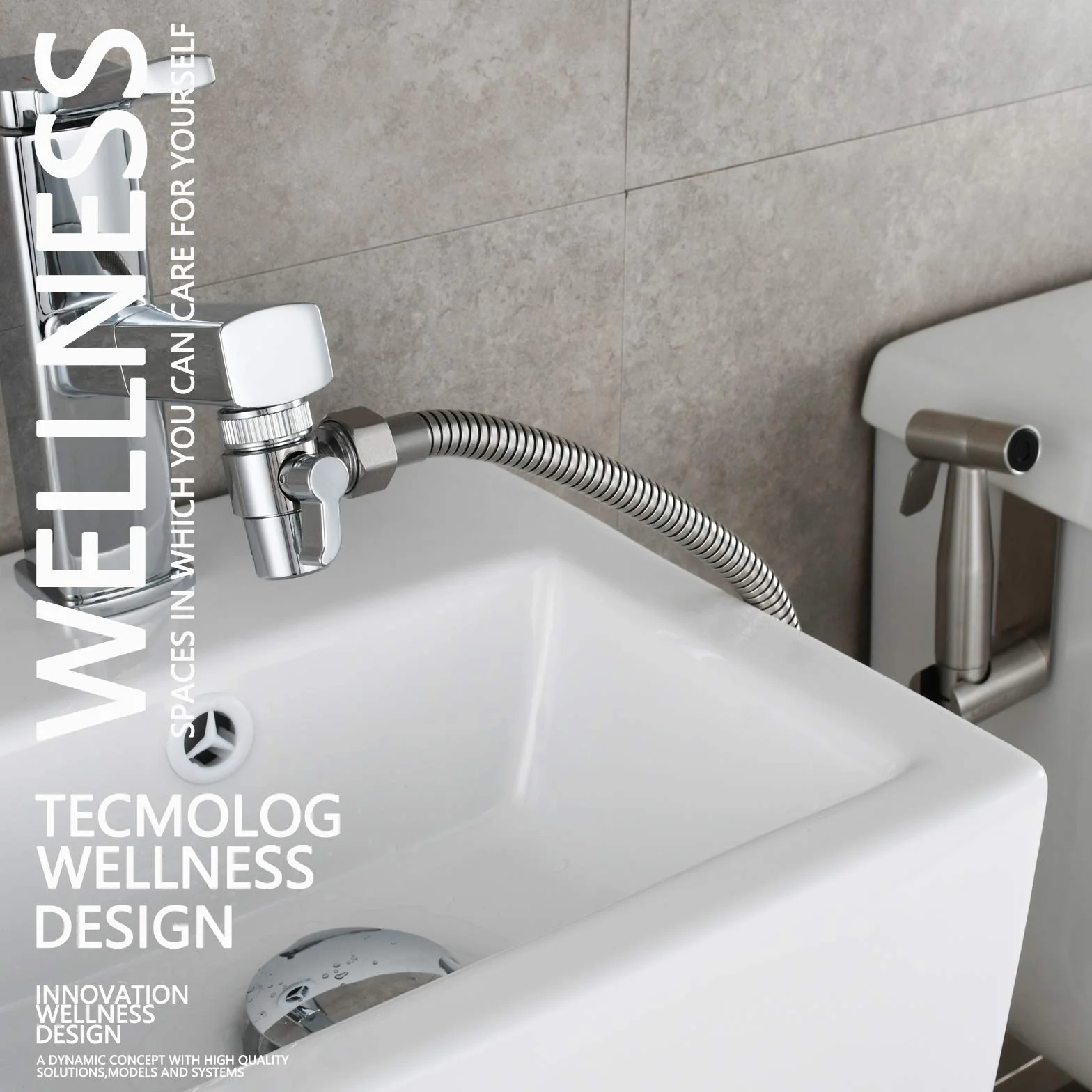 Tecmolog Kit Ducha de Lavabo Acero Inoxidable Ducha Bidet Portatil para WC Mano Grifos de Bidé Shattaf con Soporte Ducha, Valvula Desviadora y Manguera Ducha 2m, WS024F7