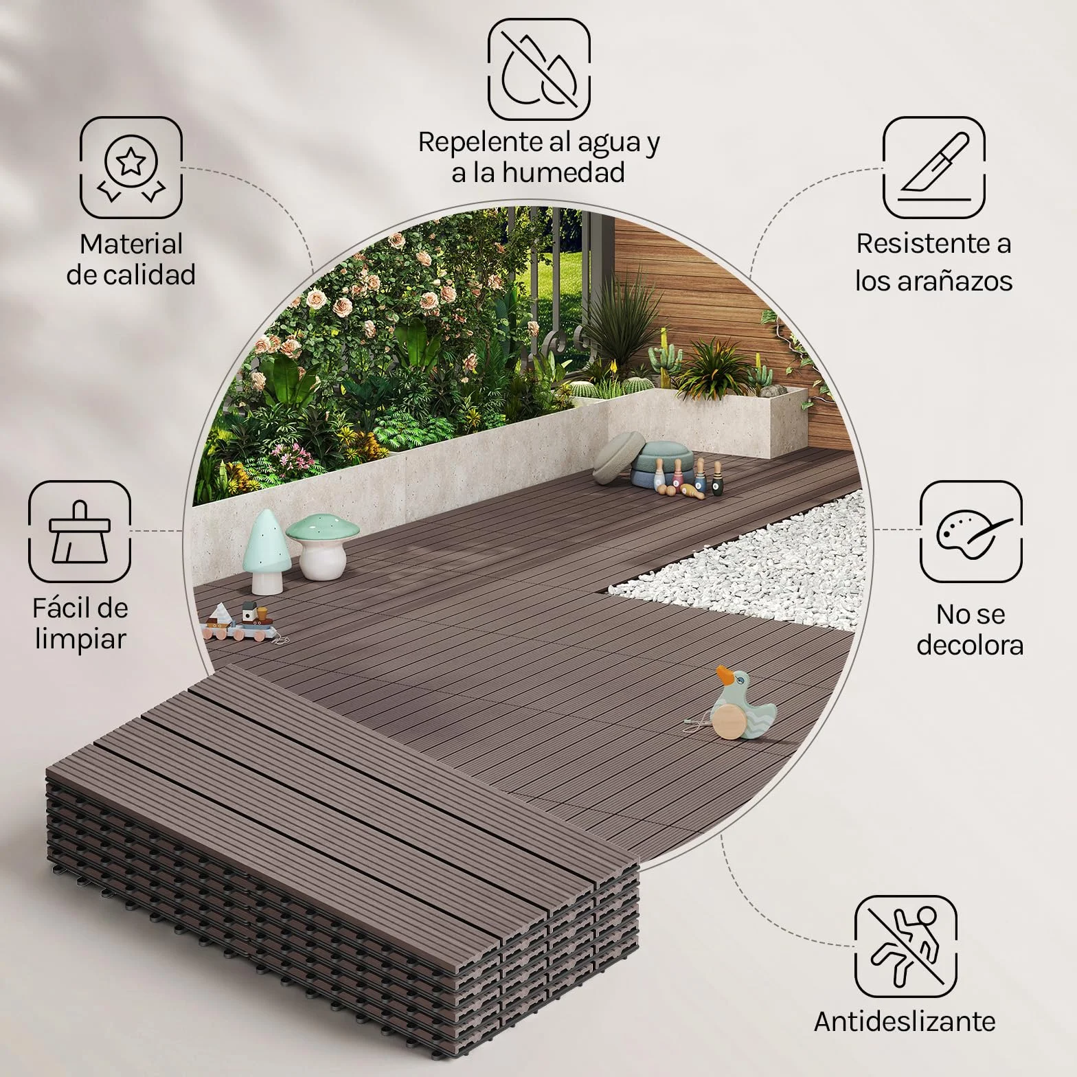 WOLTU 12x Suelo de WPC Baldosas de Madera Exterior para Porche Patios Jardin, 30 x 60 cm 2m² Suelo de Exterior Compuesta Azulejos Baldosas de WPC para Terraza Marrón