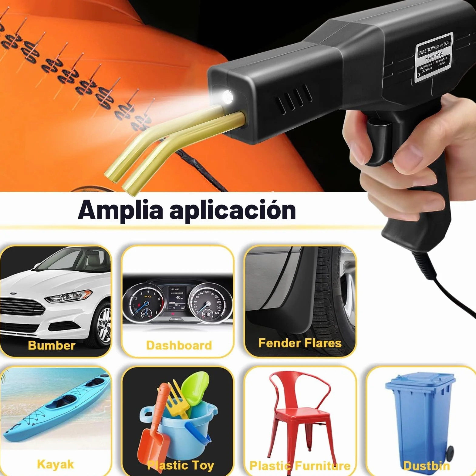 220W 2 en 1 Soldador de Plástico con 800pcs Grapas,20pcs Varillas & 2pcs Herramientas de Suavización,Pistola Grapas para Plastico, Plástico Soldadura Reparando Kit para Reparación Parachoques (negro)