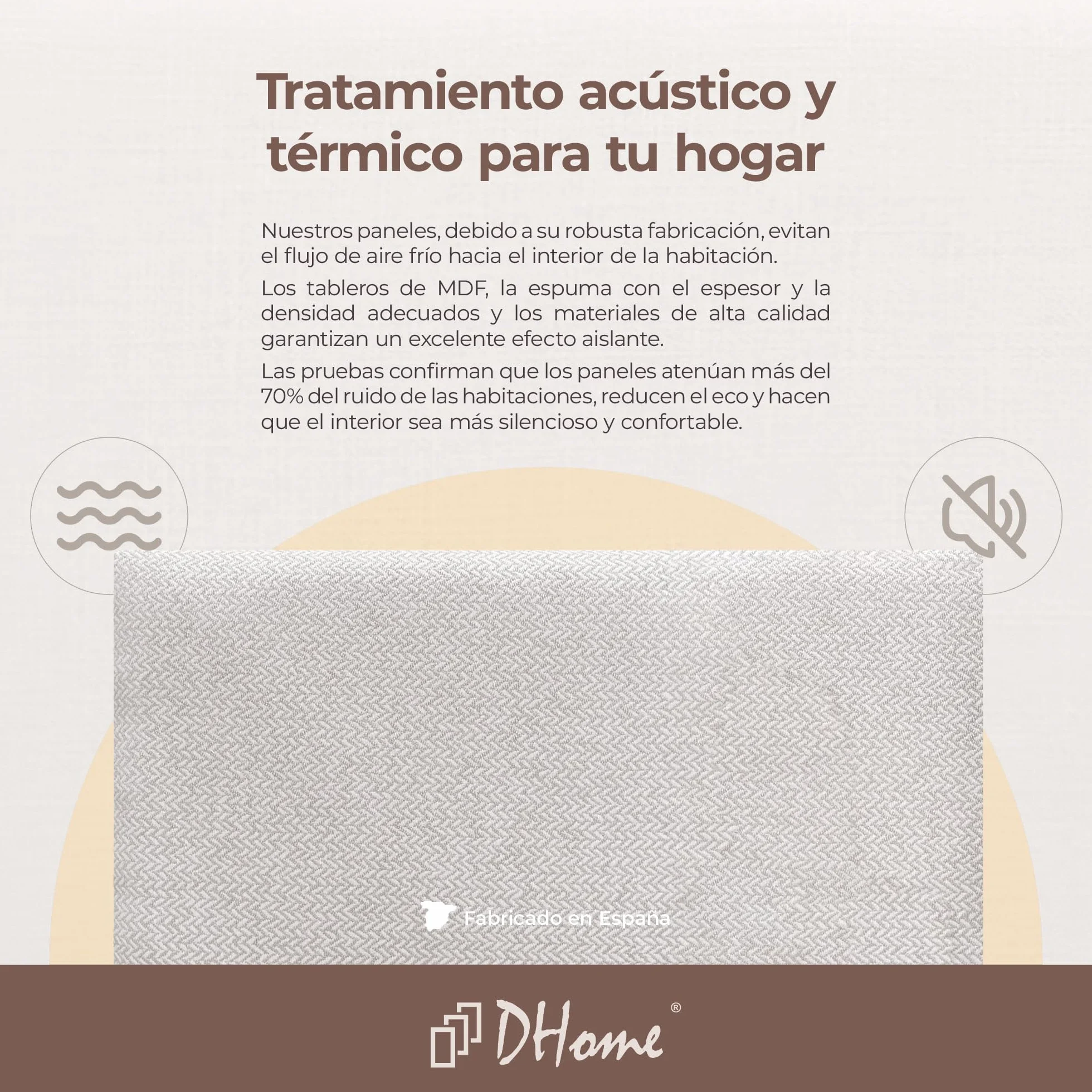 DHOME Juego de 1 Panel Tapizado Exclusivo Pack Serie Luxury Edition Autoadhesivos para Pared Acústicos Absorbentes Protección Impactos Cabeceros Decoración Hogar (Espigas Beige, 60x40cm, x1)