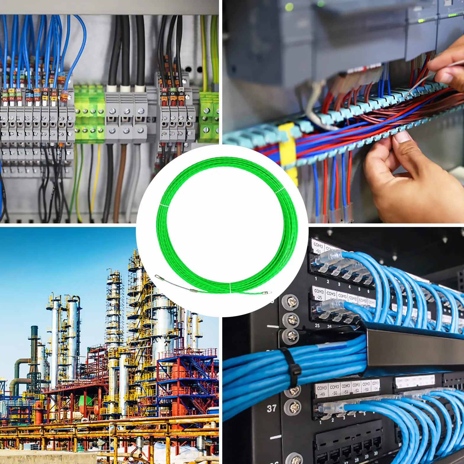 Guia Pasacables 50M, 4,5mm Guia Pasacables Profesional Guia Cables Espiral Guía Pasacables con 2 Muelles Guía Ayuda de Extracción de Cables para Tirar de Cable, Verde