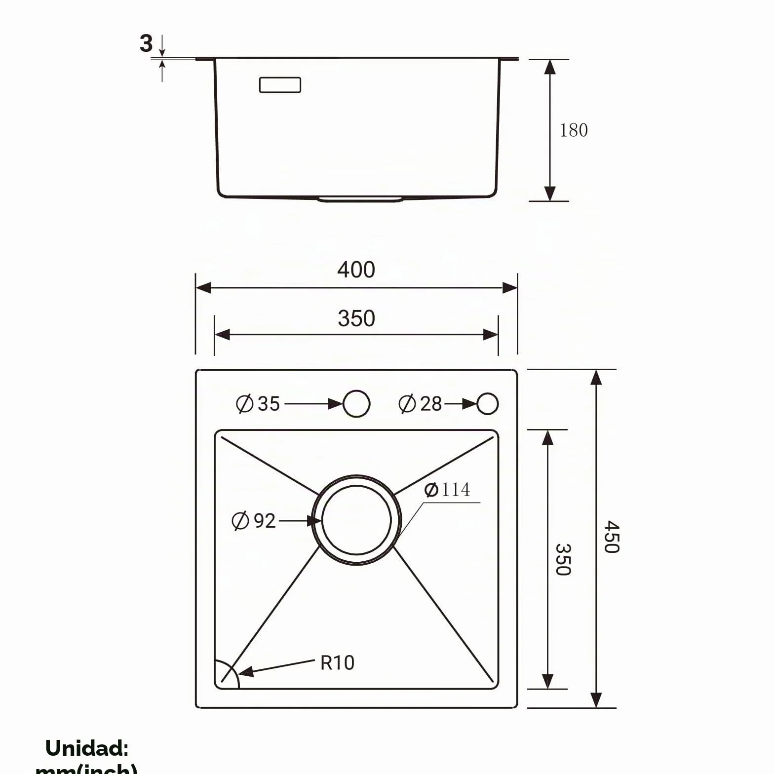 CECIPA Fregadero de Cocina de Acero Inoxidable 40 x 45 cm + Grifo de Cocina Extensible Juego Completo de Fregadero Cuadrado Integrado para Base de Armario 40 cm