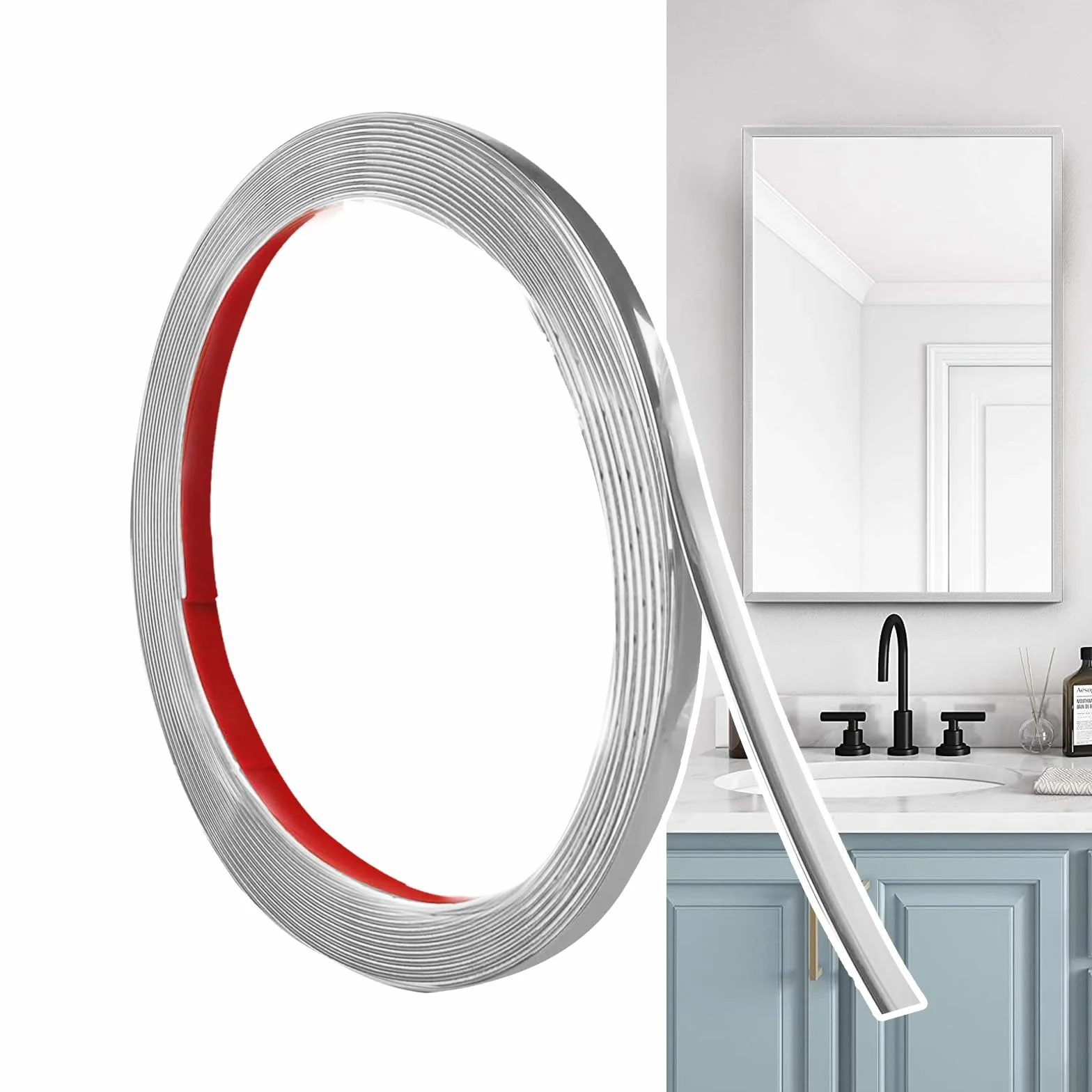 Molduras Decorativas Autoadhesivas Plata Mate 6M x 0,65cm Tiras de Pared PVC Flexibles