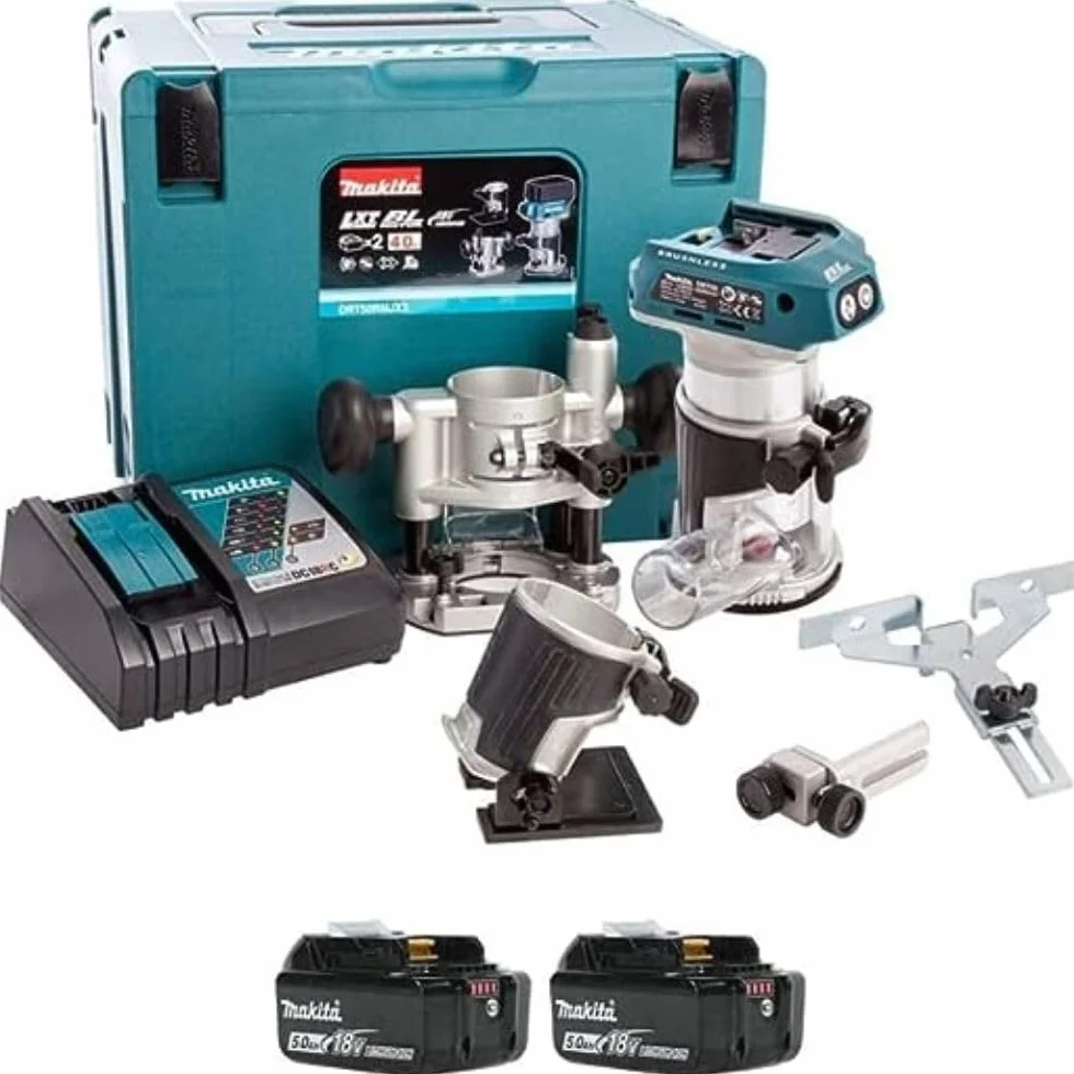 Makita - DRT50RTJX2 - Fresadora multifunción 18V litio-ion 6 y 8 mm – 2 x 18 V 5.0 ah completo de caja y accesorios