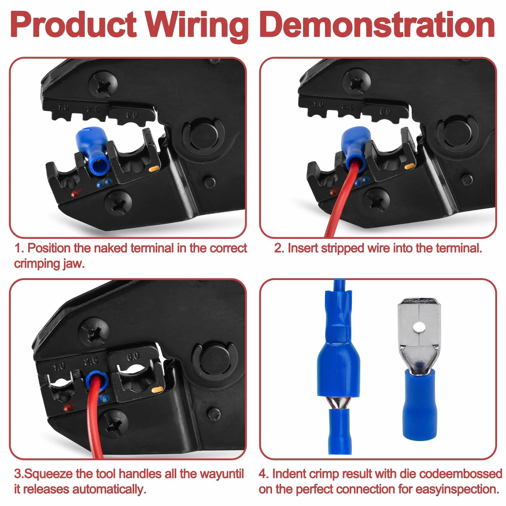 Heschen Terminales rápidos hembra de vinilo totalmente aislados 6.3x0.8mm, rojo para 0.5-1.5mm² (22-16 AWG), azul para 1.5-2.5mm² (16-14 AWG), 100Pack