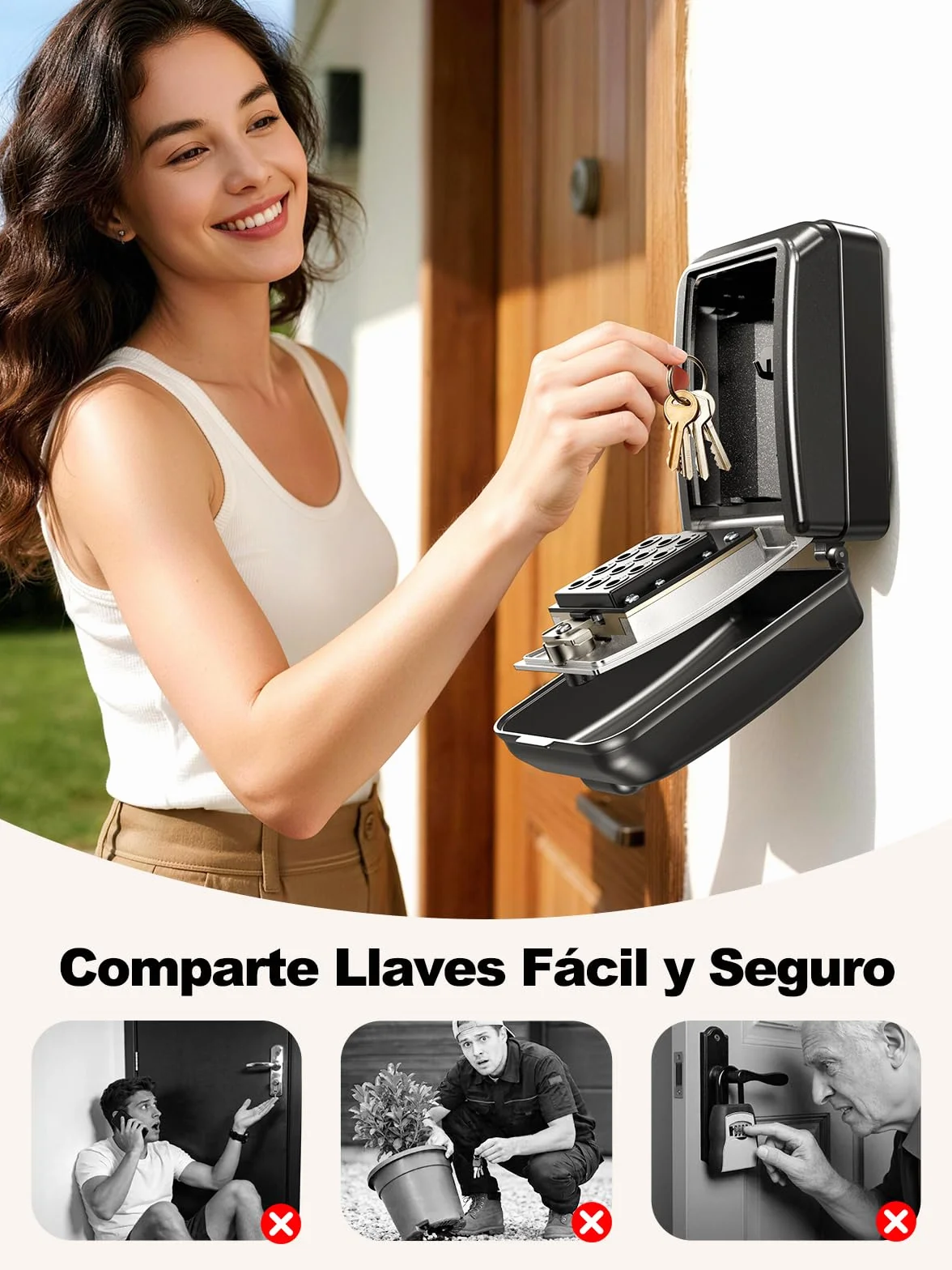 ISEYOU Caja Fuerte para Llaves con Código, 12 Teclas, Caja de Seguridad Exterior de Pared, Metálica Resistente a la Intemperie, Negra