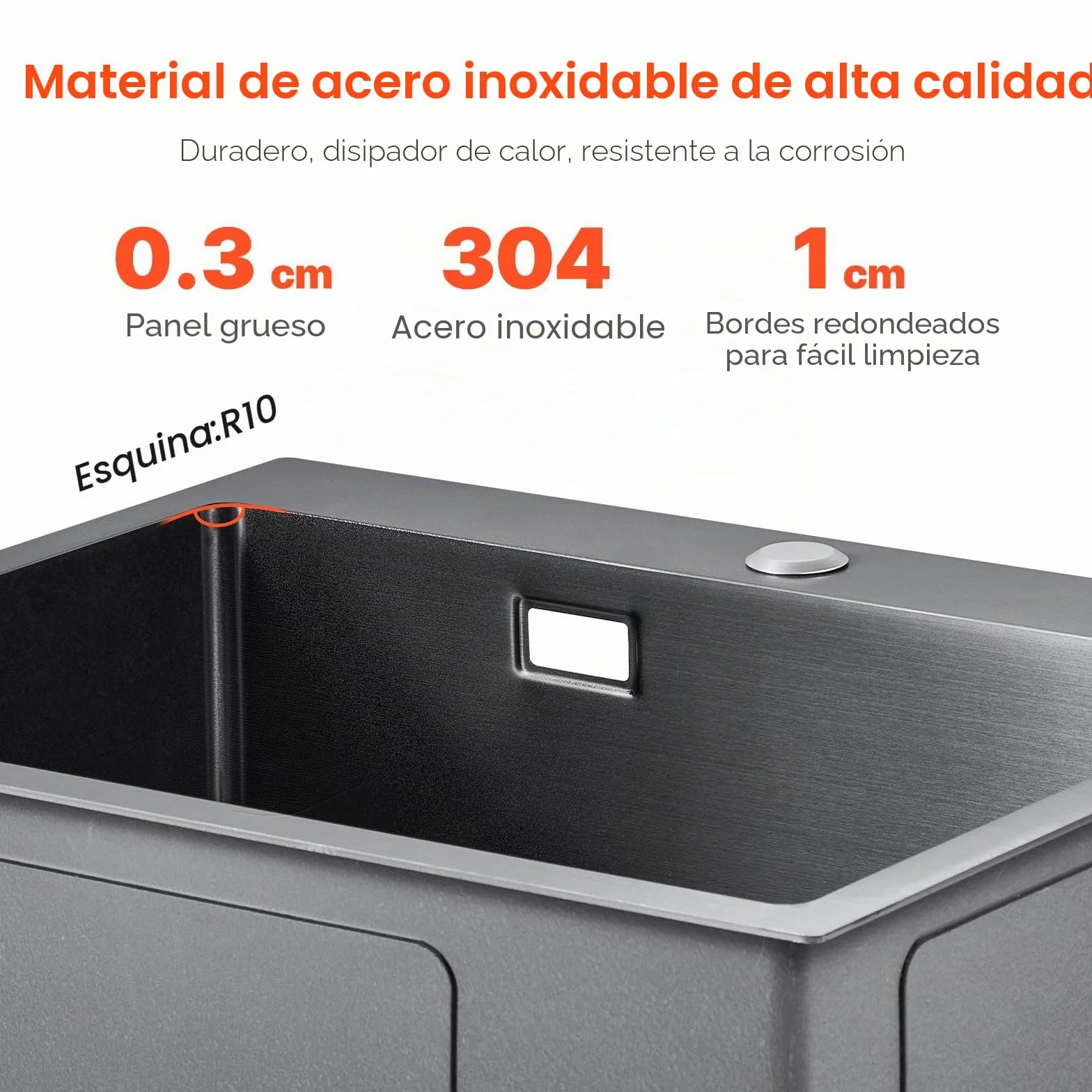 VEVOR Fregadero de Cocina con Montaje Superior de Acero Inoxidable 304, con Accesorios, Fregaderos de Lavavajillas Domésticos para RV, Cocina de Preparación y Barra, Negro, 550 x 450 x 190 mm