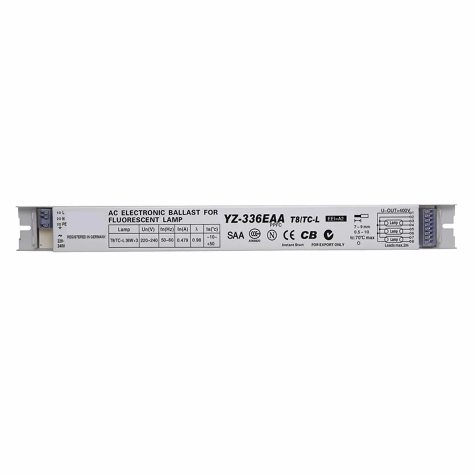 Balasto electrónico, YZ-136EAA YZ-236EAA YZ-336EAA 220-240 V 1 x 36 W 2 x 36 W 3 x 36 W Balasto electrónico T8(YZ-136EAA)