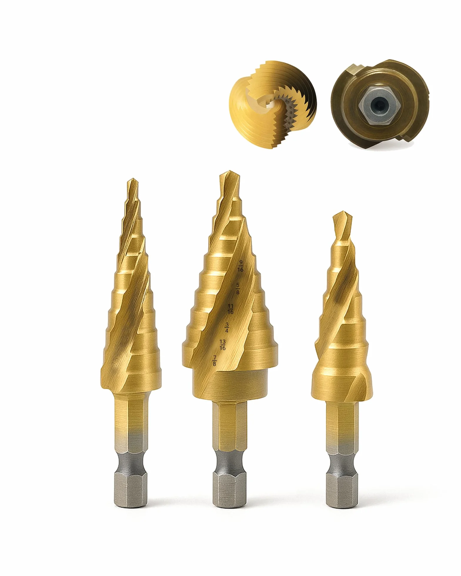 Juego de 3 brocas escalonadas para acero inoxidable, metal, madera, plástico, perforación más rápida ranurada en espiral, brocas de cono Unibit con 31 tamaños de escalón en total