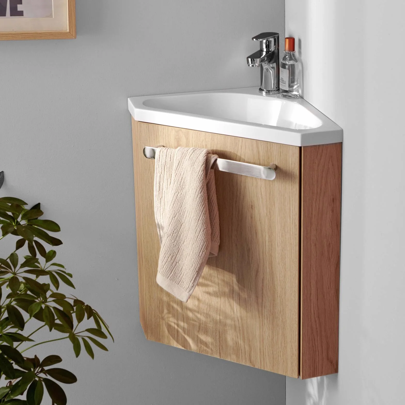 Mob-In Skino - Lavamanos de esquina con lavabo de resina, 35 x 53 x 35 cm