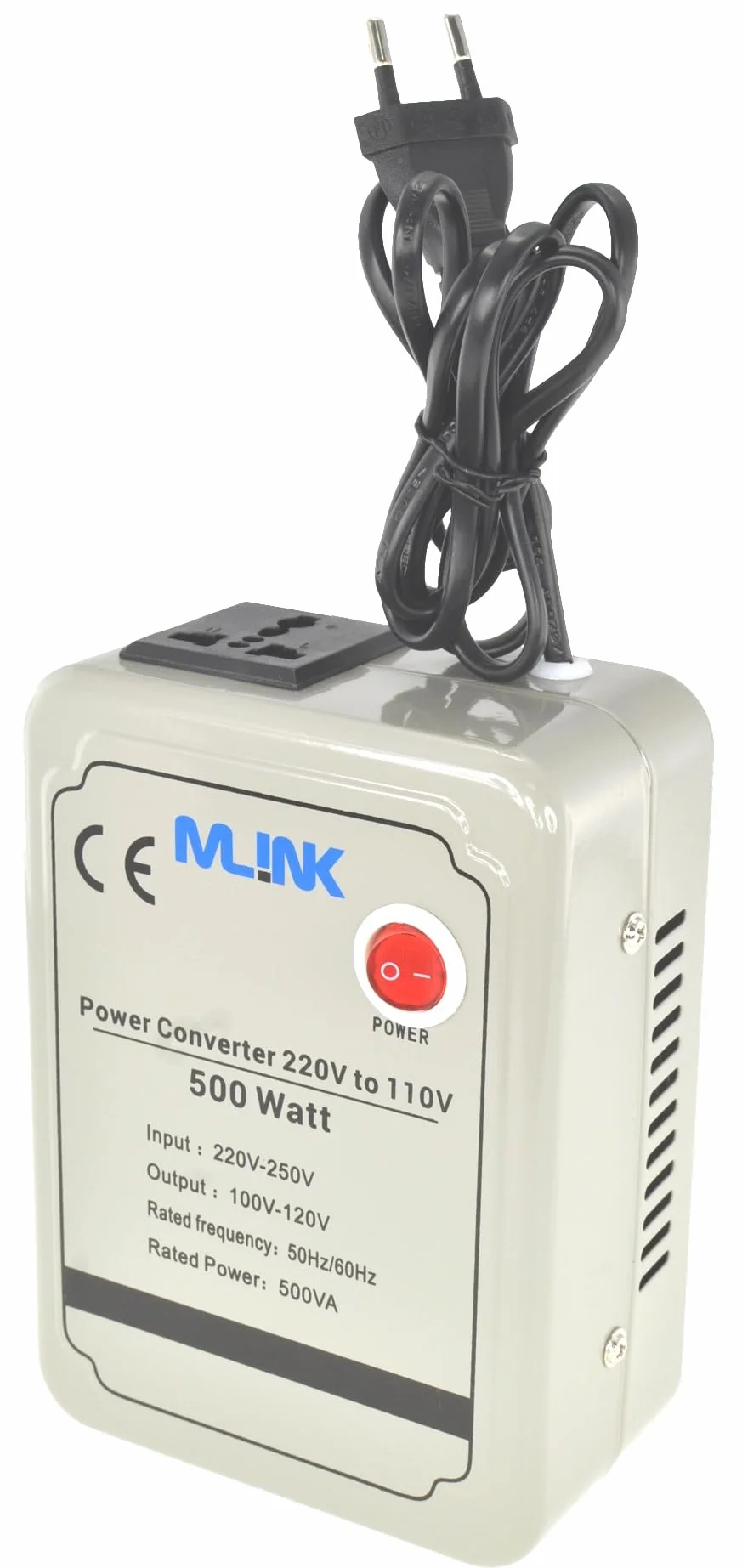 Mlink Transformador de Voltaje 220V a 110V 500W Toroidal Senoidal con Enchufe Universal para Dispositivos USA