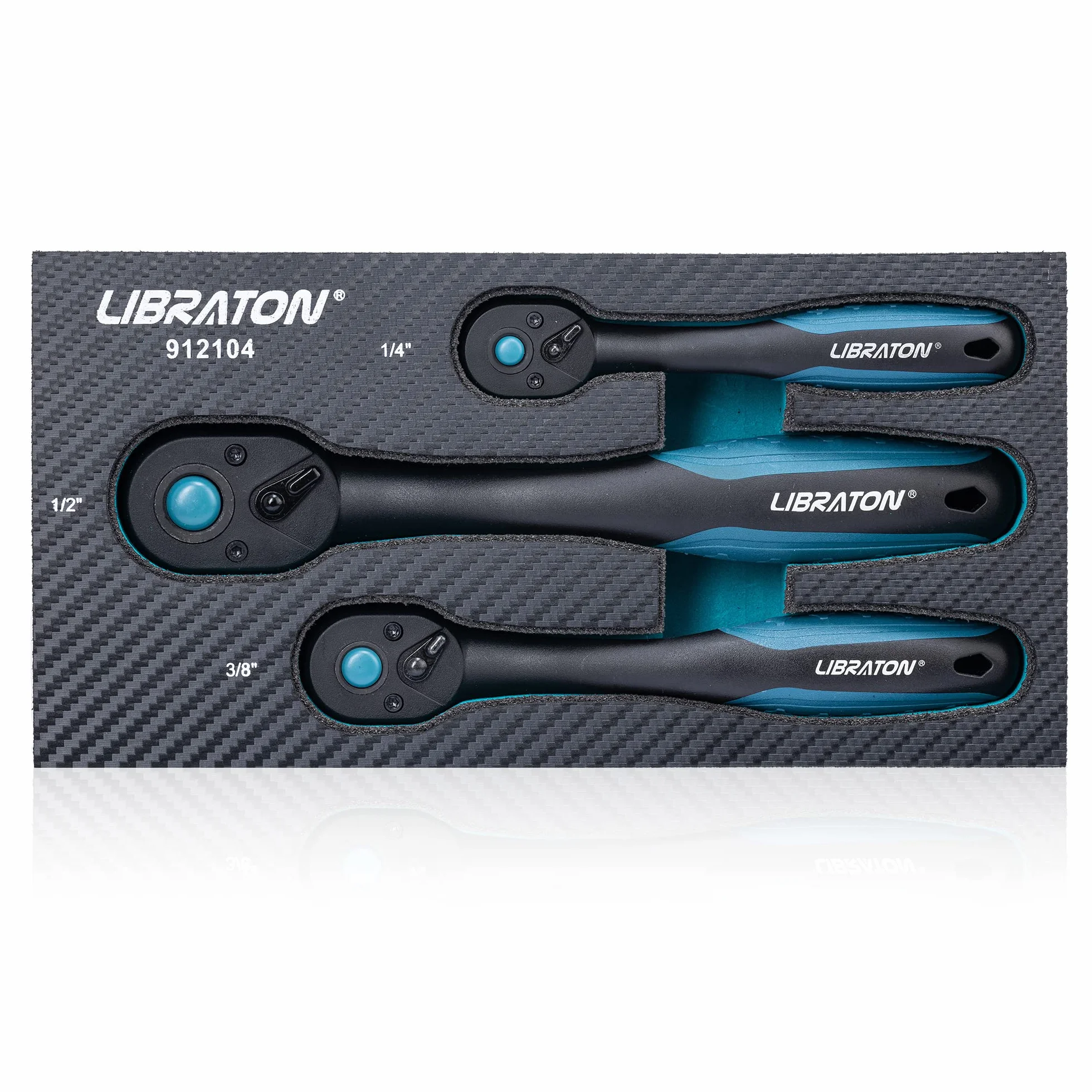LIBRATON Trinquete Reversible, Trinquete Mango de Liberación Rápida, Juego de 3 piezas de trinquete de 1/2 "3/8" 1/4", 72 Dientes, para Reparación de Automóviles