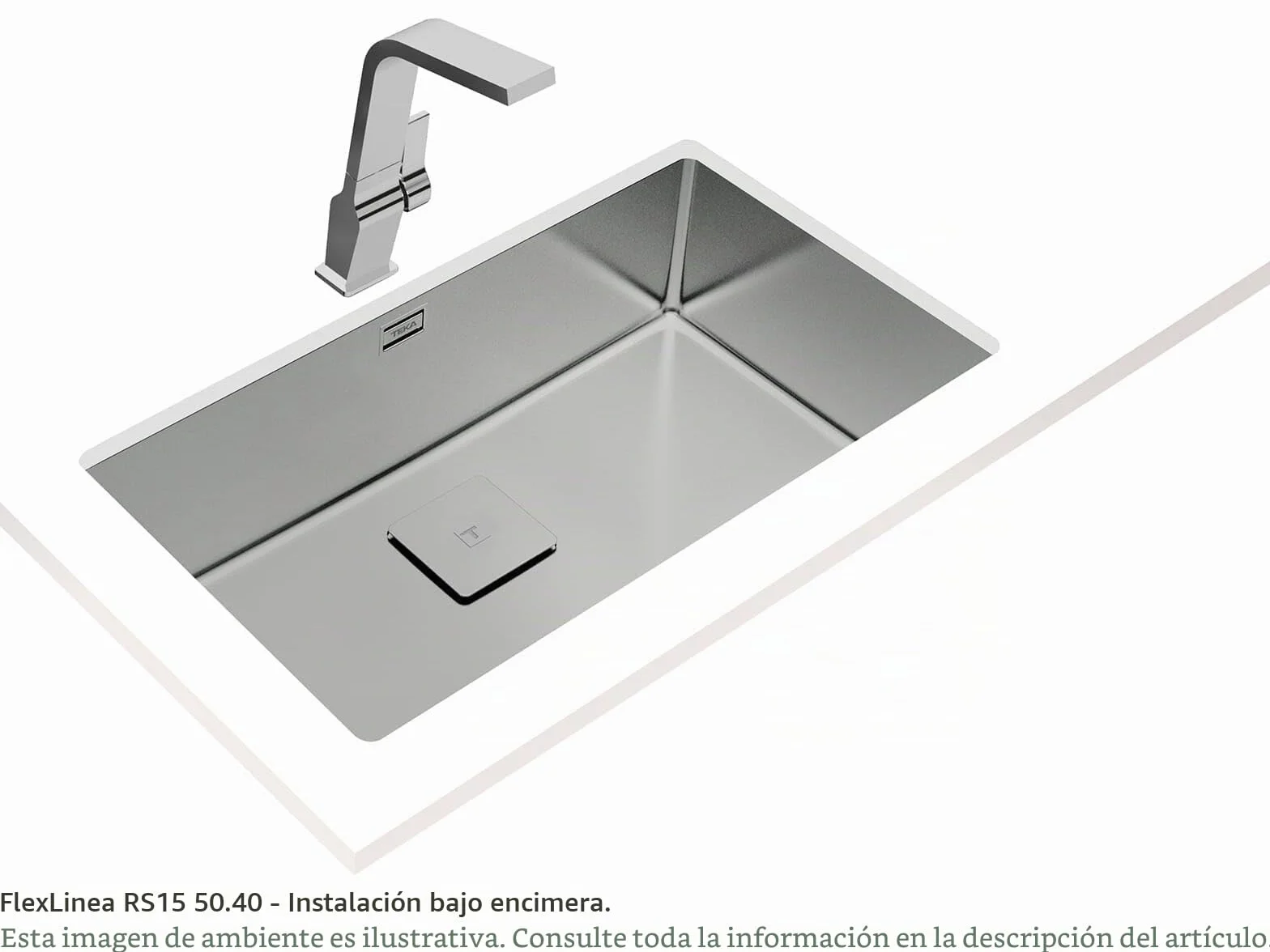 Teka FlexLinea RS15 71.40 - Fregadero Cocina 1 Seno, de 80 cm, Triple Posibilidad de Instalación, Encastre, Enrasar, Bajo Encimera, Acero Inoxidable