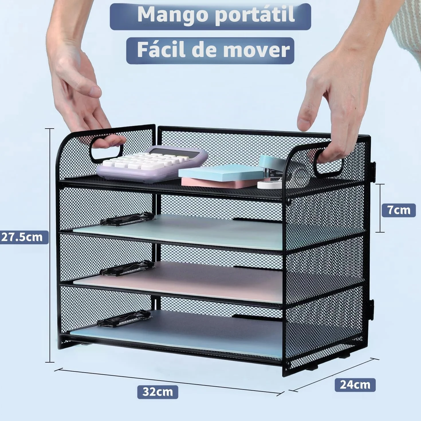 LATERN Bandeja de Malla Metálica 4 Niveles 32CM x 28CM x 24CM Organizador Extraíble para Archivadores