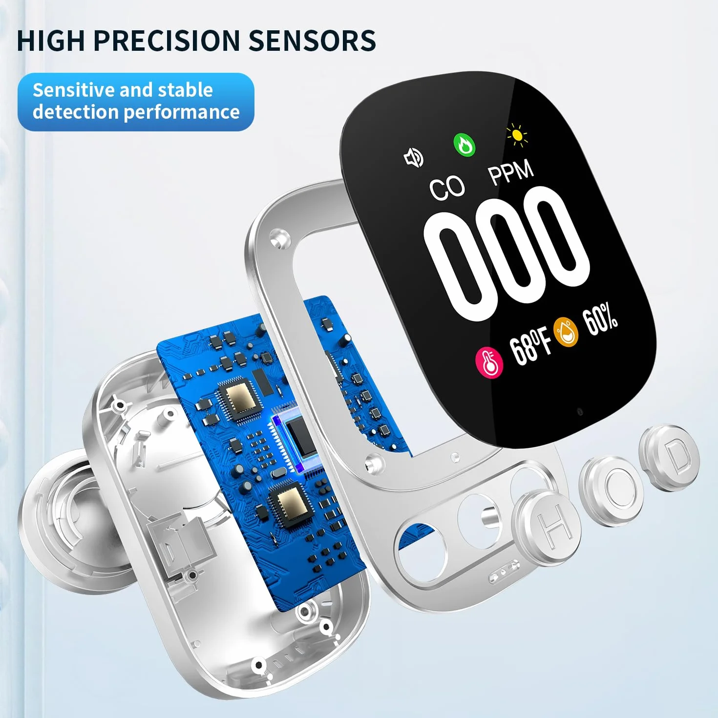 Detectores de monóxido de Carbono, Detector de CO enchufable 3 en 1 | Temperatura | Humedad, Alarma de Monitor de CO con Voz y Pantalla Digital LED, Mini Alarma de Viaje para hogar/Hotel/RV