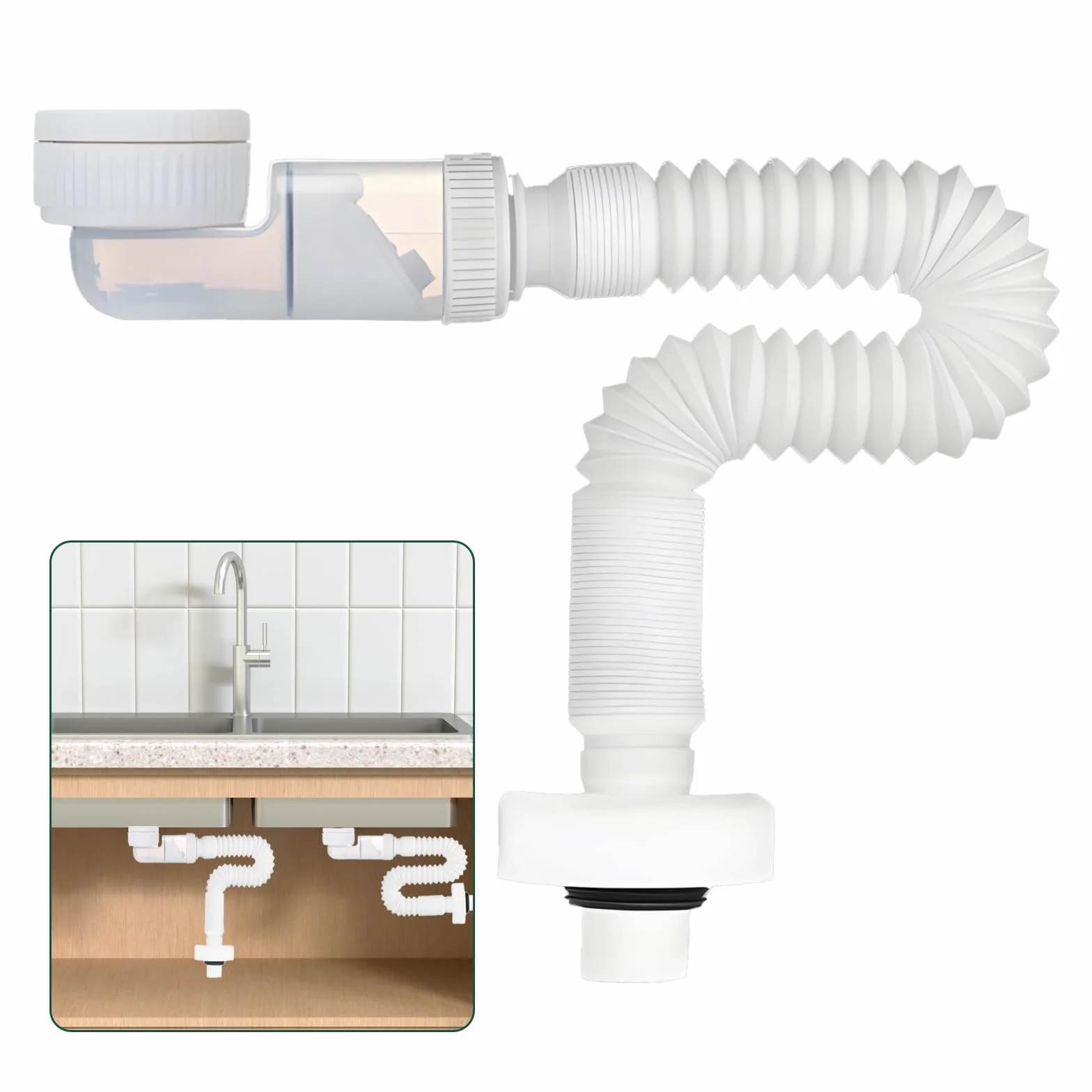 SI SEN Desague Lavabo Reemplazable, Sifon Cocina Fregadero con Manguera de Drenaje Flexible