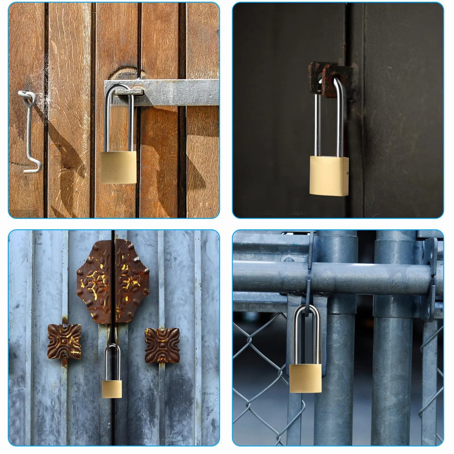 Pack de 4 candados con grillete largo, candado de 32 mm, con llaves iguales, candados con llave, cerradura de seguridad para equipaje, armarios, taquillas, cerradura para maletas