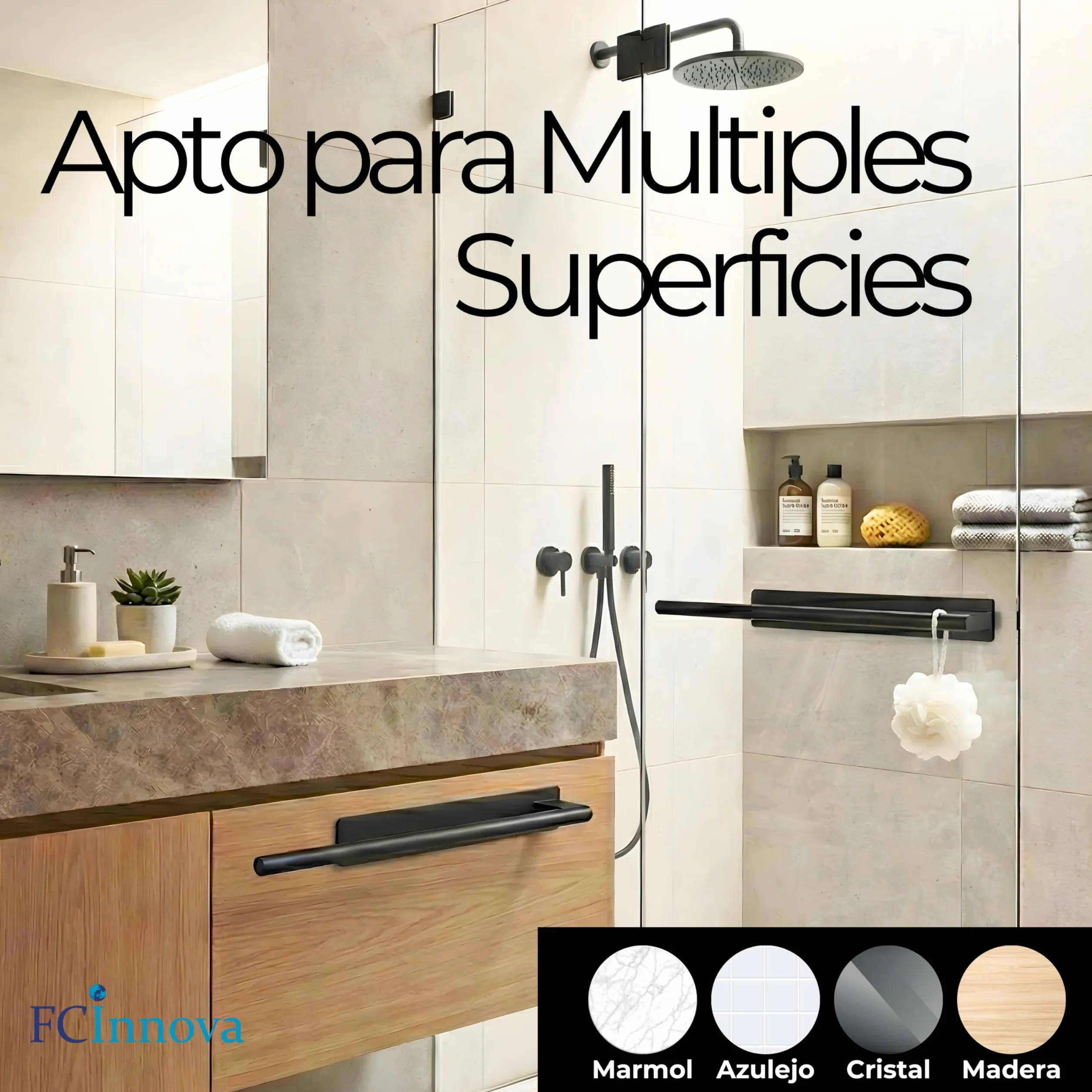 Toallero Adhesivo Baño sin Taladro Negro Mate de 43cm Fabricado en Acero Inoxidable 304 Resistente a la Humedad y al oxido Toallero sin Taladro de Facil Instalación y Fuerte fiajación Adhesiva 3M