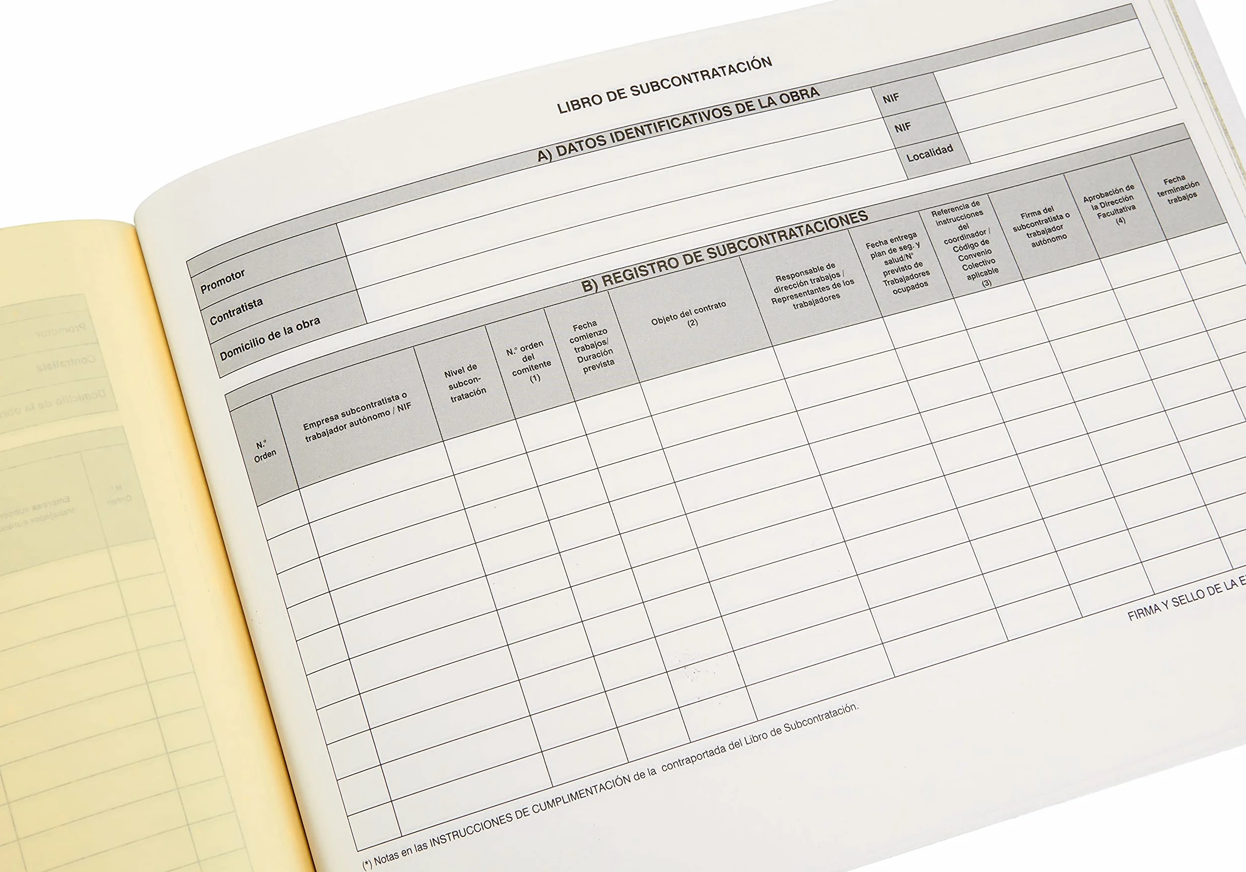 Libro de subcontratación A4 apaisado 10 hojas numeradas autocopiativas Material de oficina