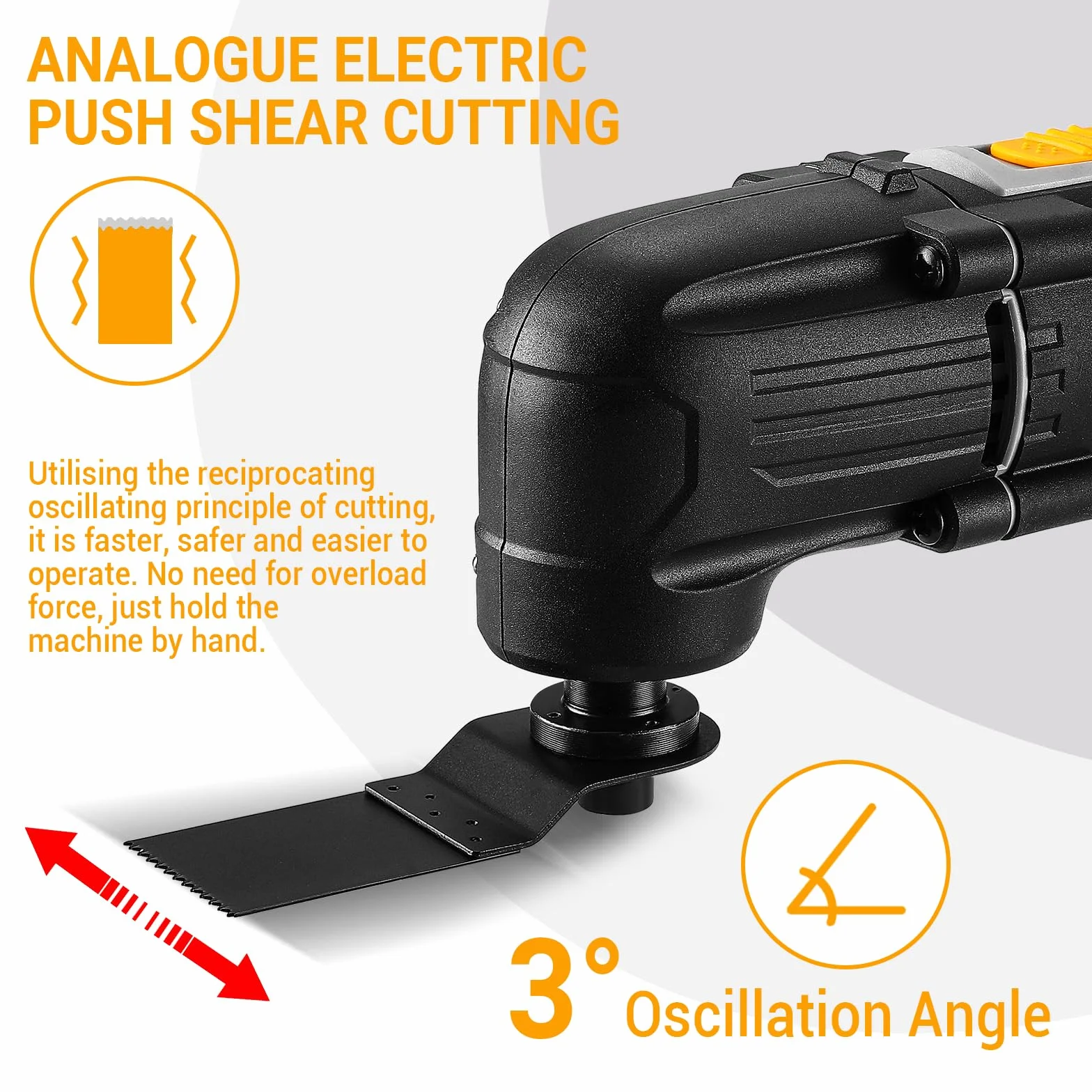 DEKOPRO Multitool Oscilante de 300W, 3000-22 000 rpm, Multitool Eléctrico con Cable, Control de 6 Velocidades, Incluye 10 Hojas de Lija, Apto para Madera y Metal