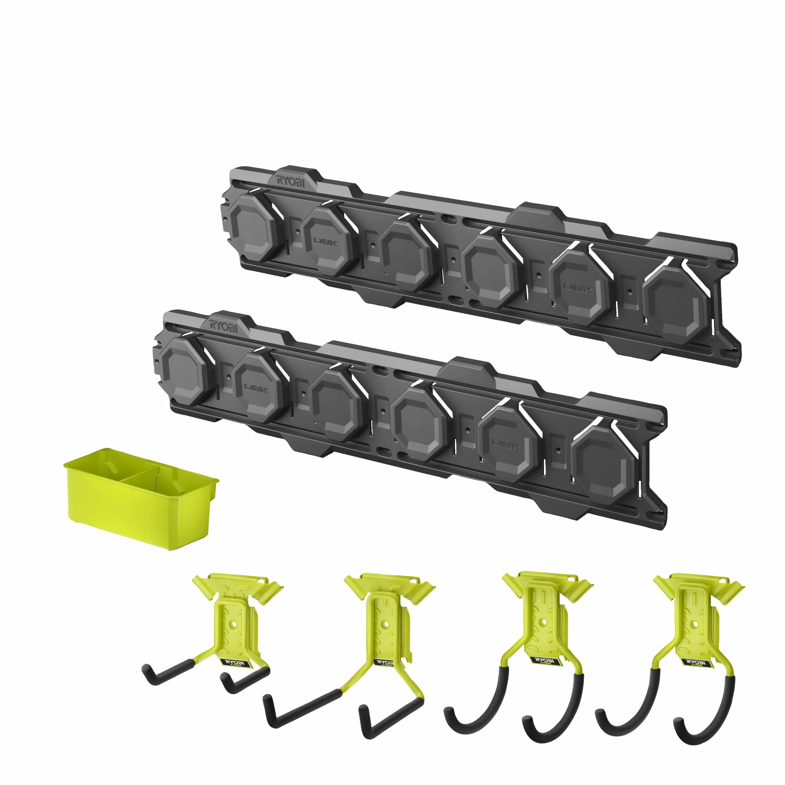 Ryobi – Kit de acoplamiento completo Link, almacenamiento para garaje y taller (7 piezas) – Syteme LINK – RSLWPK-7PC, verde y antracita