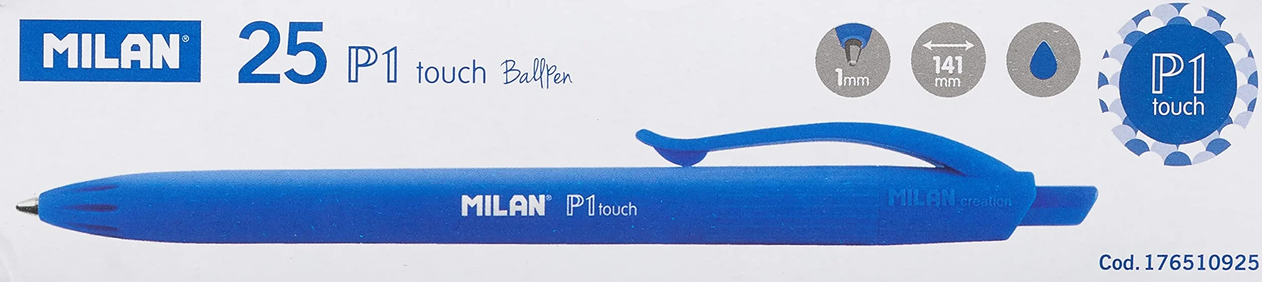 MILAN® Caja expositora 25 bolígrafos P1 touch azul