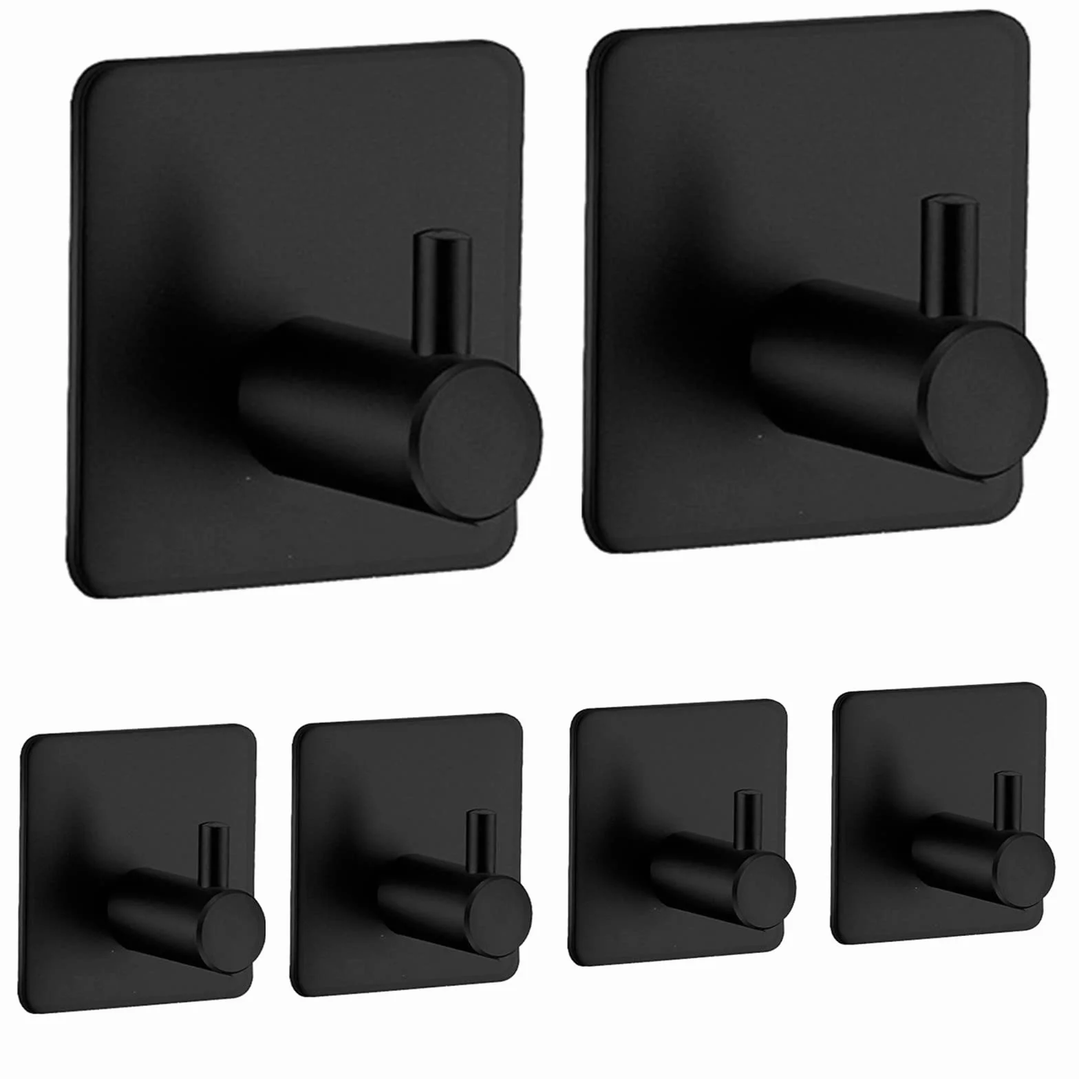 Ganchos para toallas, 6 unidades, autoadhesivos, ganchos de pared, sin agujeros, de acero inoxidable, ideal para baño, baño, cocina, oficina,negro