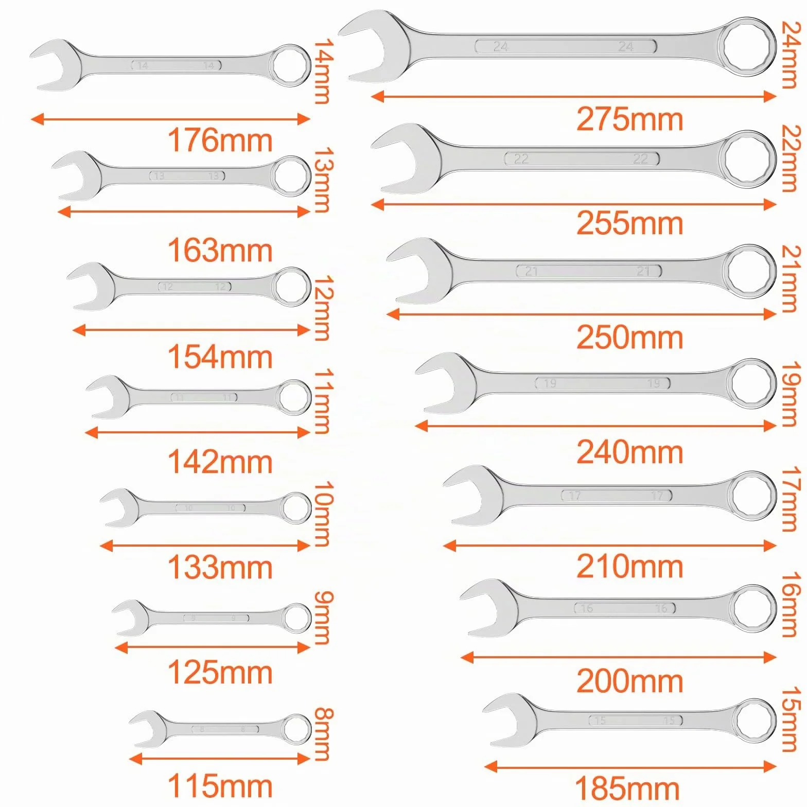 Mesybveo 14 Piezas Juego de Llaves Trinquete Combinadas, 8-24mm Llaves Fijas con Carraca de Acero al Cromovanadio, Llaves Planas de 12 Dientes con Funda Enrollable, para Fijar y Desmontar