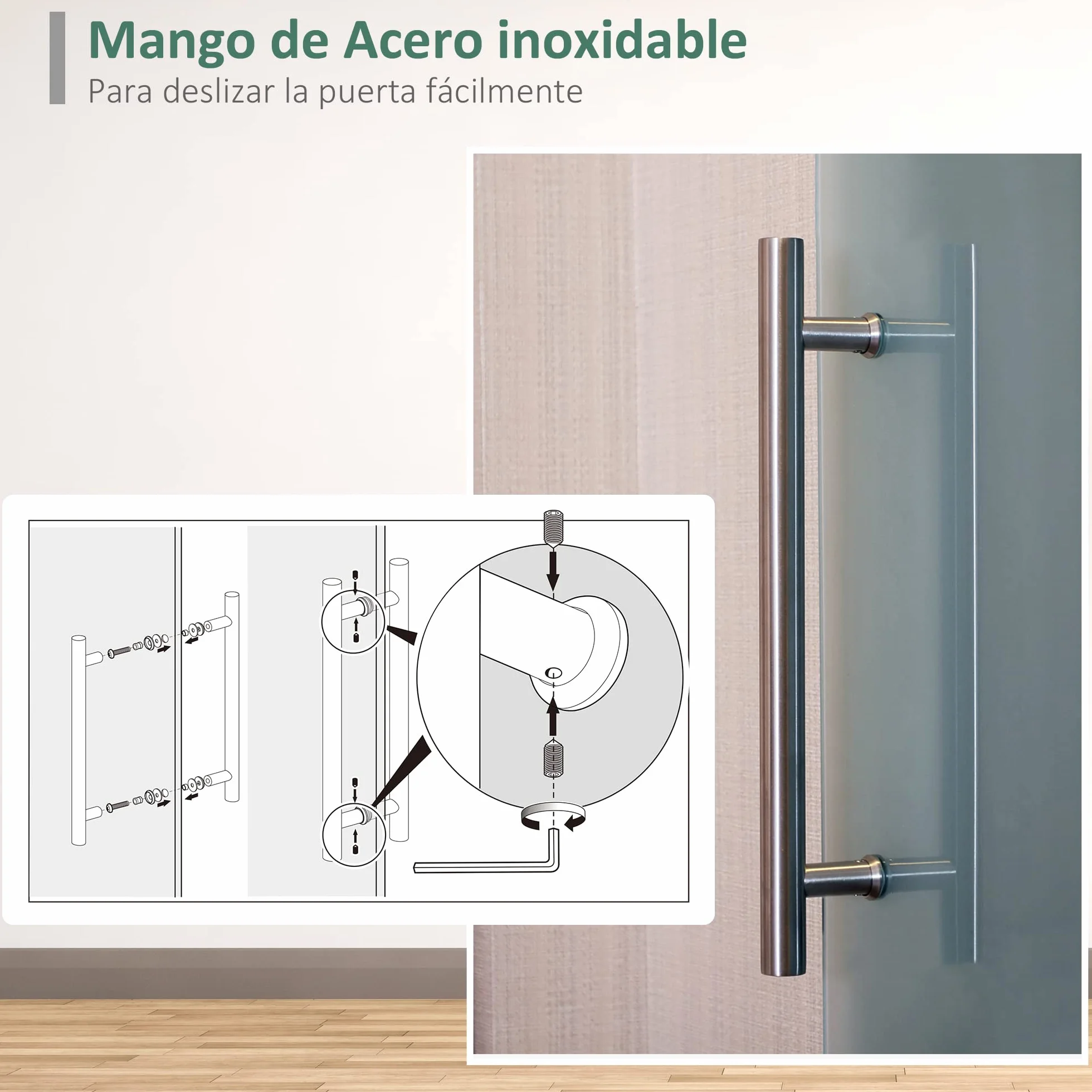HOMCOM Puerta Corredera 90x205 cm Puerta Corrediza de Cristal con Riel Silenciosa para Sala de Estar Comedor Translúcido