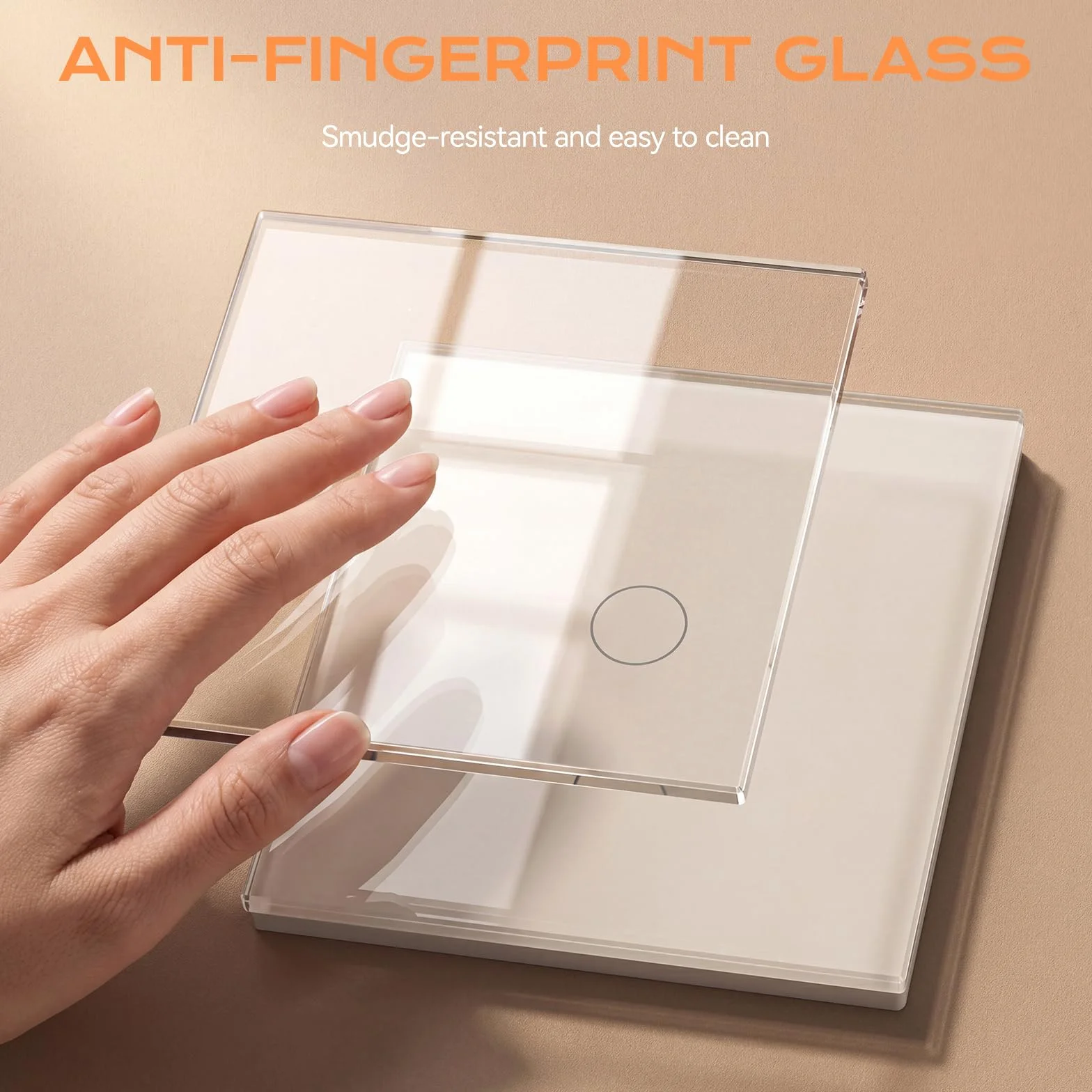 BSEED Interruptor Tactil luz pared,Vidrio Panel con luz Piloto,Sin Función Wifi,1 Gang 1 Vía,86mm Blanco