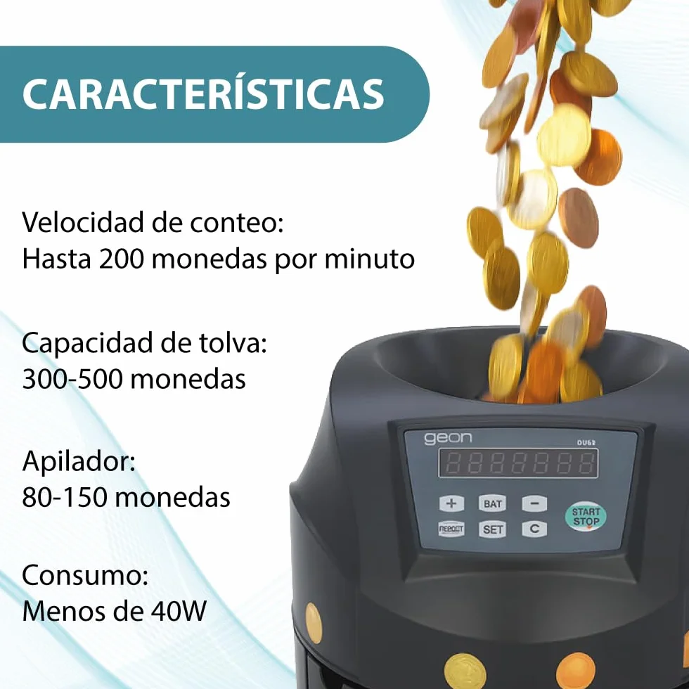 Contador de Monedas Automático Clasificador 200 Monedas/Minuto Capacidad 300-500 Compatible EUR USD Pantalla LED RS232