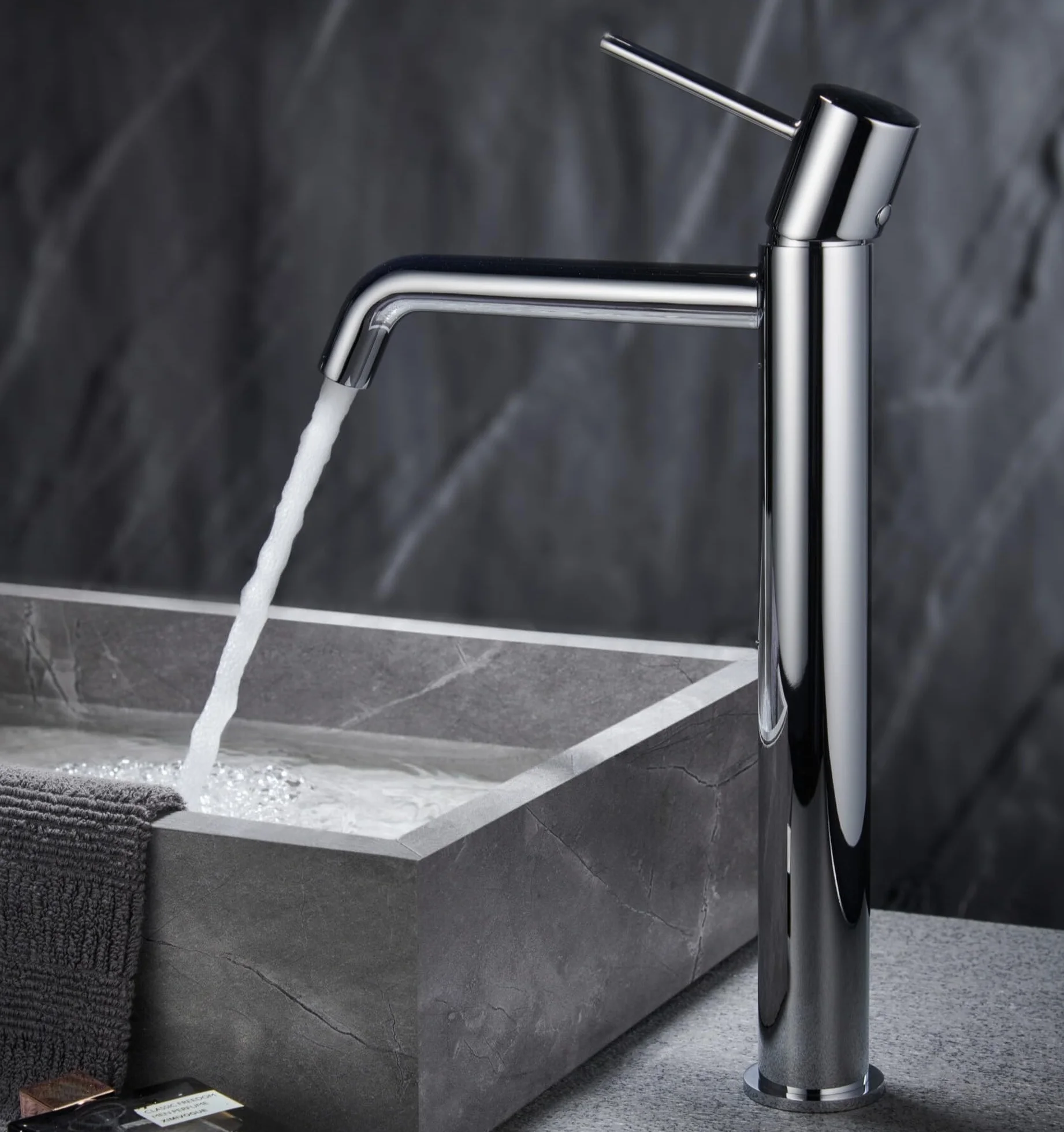 IMEX - Grifo Lavabo Cromado Caño Alto | Grifo Baño Mezclador Agua Fría y Caliente | Grifería Monomando Efecto Cascada con Caño de Latón y Ahorro de Agua | Serie Monza | Color Cromado