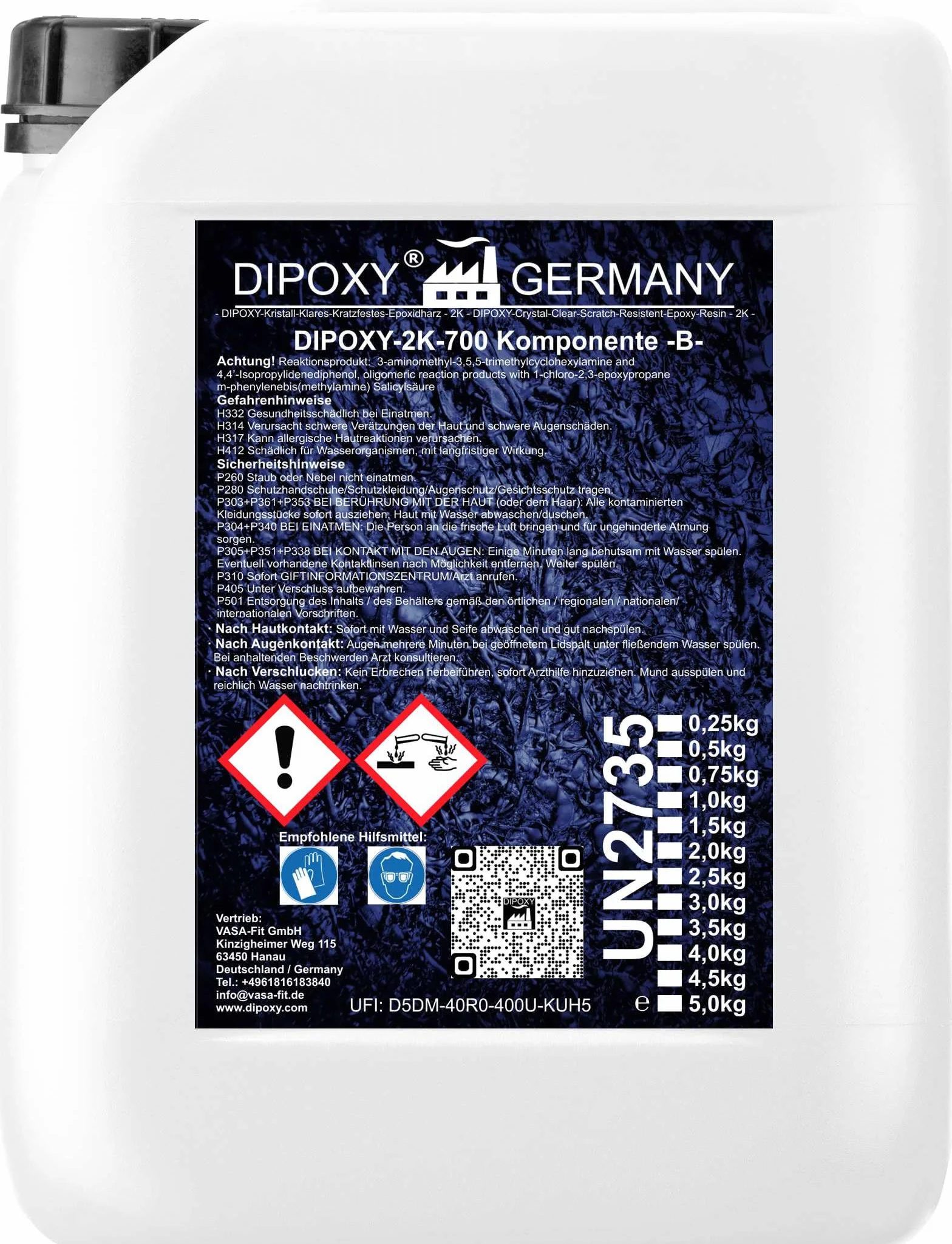 9,0 kg de resina epoxi 2K con endurecedor EP Resina de laminación de calidad profesional, transparente y sin olor, resina epoxy UV GFK DIPOXY-2K-700