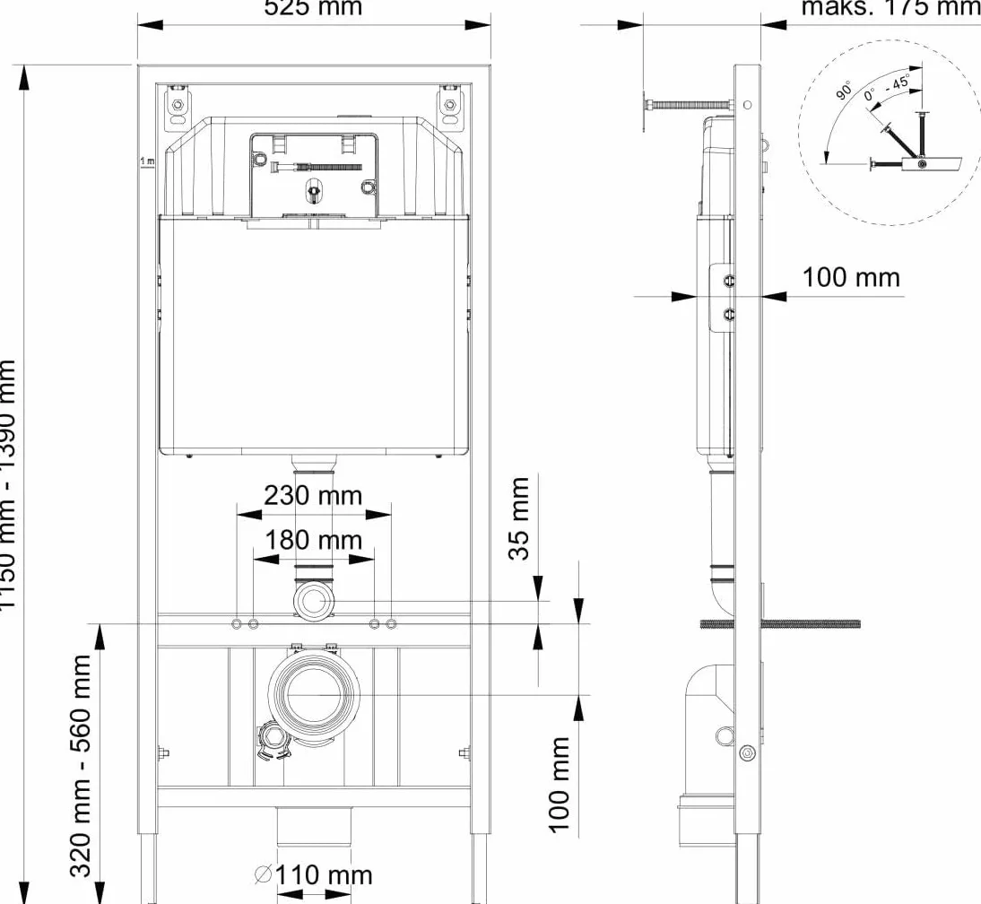 Juego completo de inodoro con asiento sin bordes, elemento de pared empotrable, cisterna de cerámica, color blanco/negro + placa pulsador (SD 1, blanco)