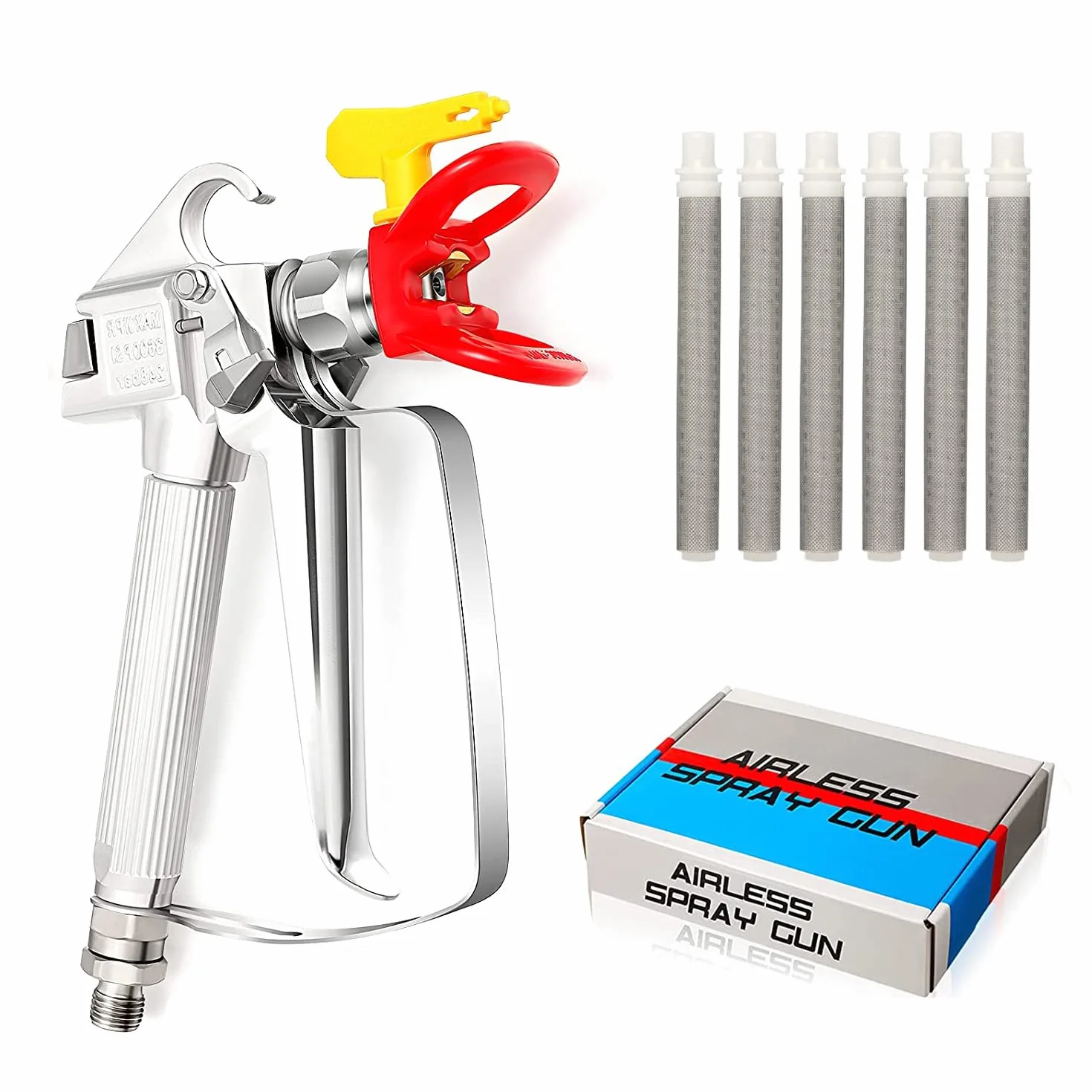 Airless Pistola Pintura Alta presión 3600PSI Pistola de pulverización Sin Aire con 517 Punta y Protector de Boquilla, 6 Filtros de Pistola para Rociador de Bomba Máquina de Pulverización Sin Aire