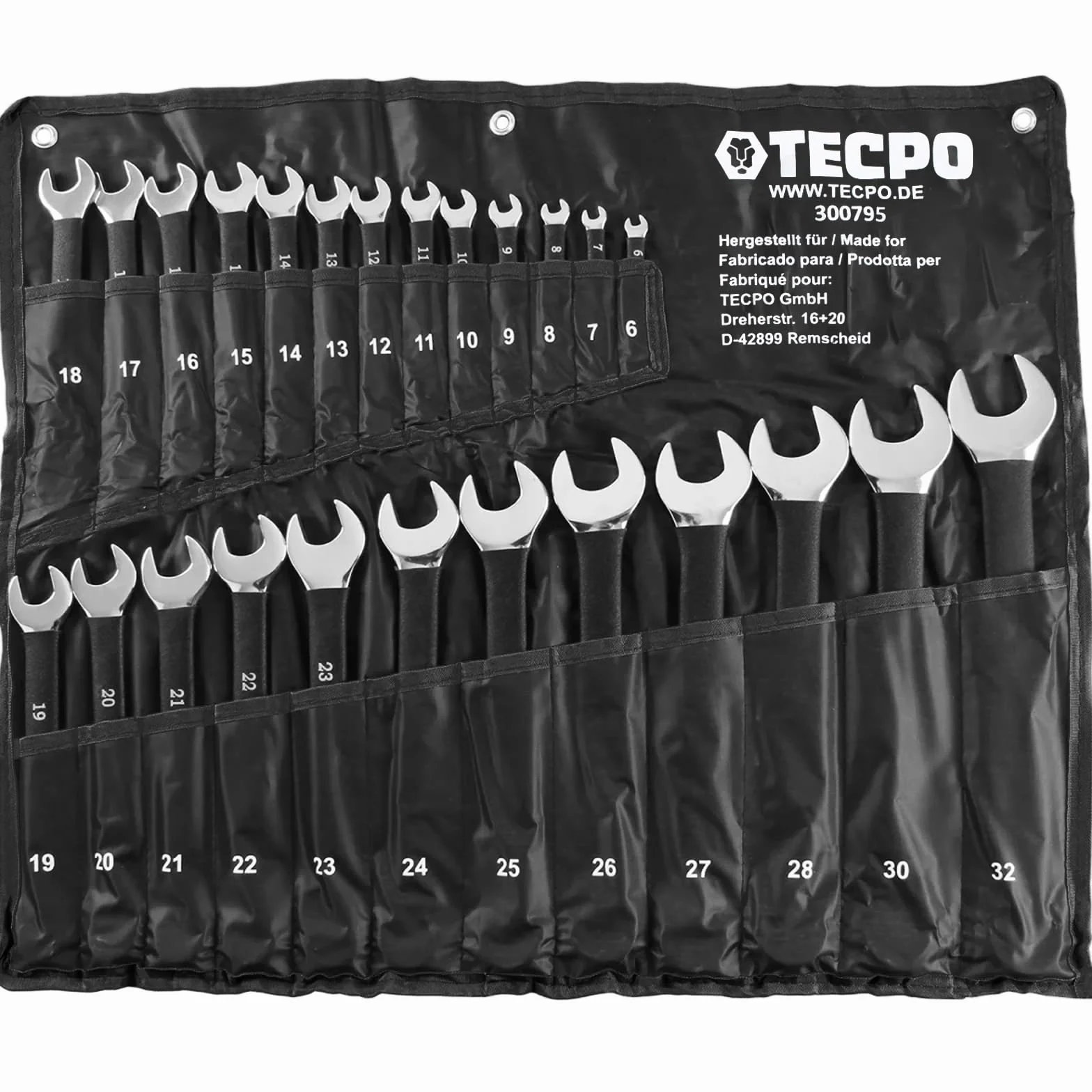 TECPO Juego de llaves combinadas de 6 – 32 mm, antideslizantes, 25 piezas, juego de llaves combinadas