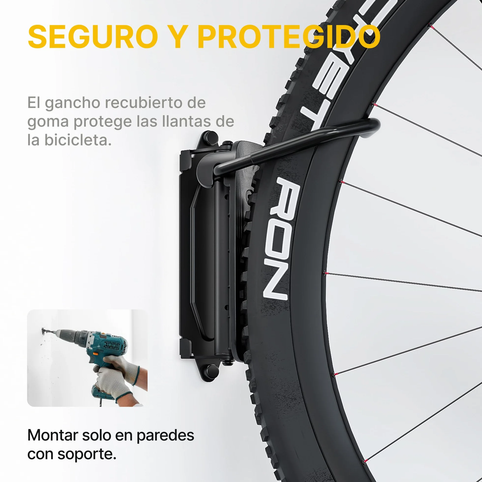 monTEK Soporte Bicicleta Pared Giratorio, Colgador Bicicleta para Garaje, Soporte Vertical para Bicicletas MTB y Carretera, Ahorra Espacio
