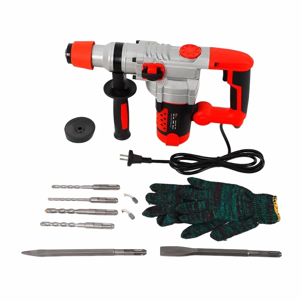 Hammer Drill - Martillo perforador de percusión (2200 W, 3300 rpm, incluye 6 brocas, un par de guantes, 30 cilindros para metal, madera y hormigón)