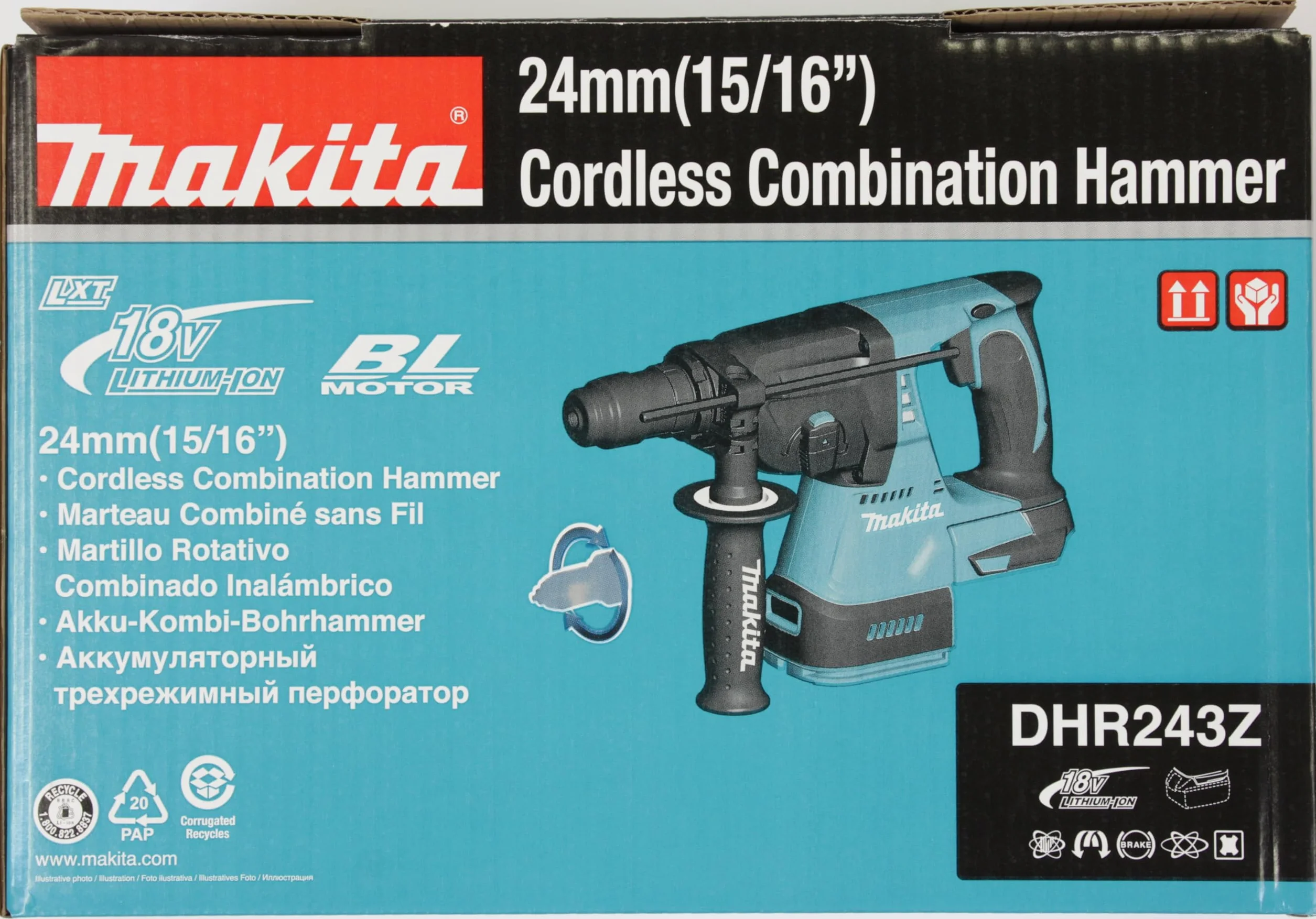 Makita Hammer DHR243Z 18V SDS-Plus 2.0 J BRUSHLESS 3 Funciones (SOLO CUERPO)