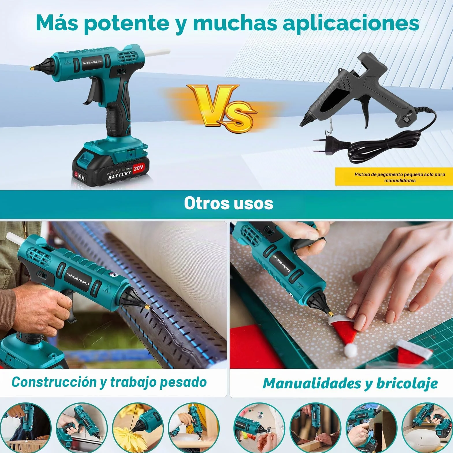 Pistola de Pegamento Caliente Inalámbrica con Batería de 100 W, con Batería de 21 V y 2000 mAh y Cargador, Pistola de Pegamento de Calentamiento Rápido con 12 barras de Pegamento, Pistola de Pegamento