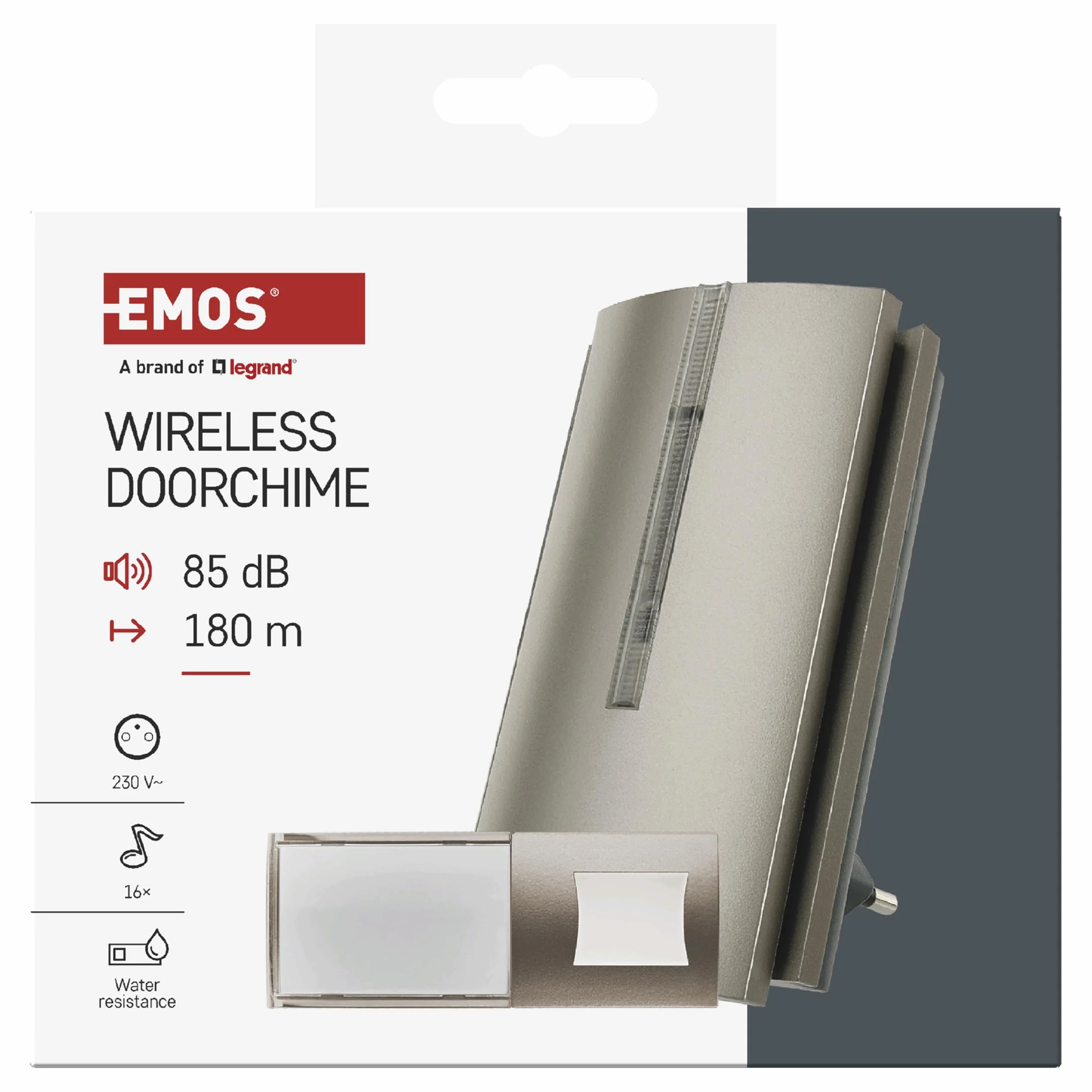 EMOS Juego de Timbre inalámbrico con función de repetidor y Puerto USB-C, Alcance Ilimitado, Volumen de 5 Niveles hasta 85 dB, indicador LED, 16 melodías, función de Memoria, 230 V